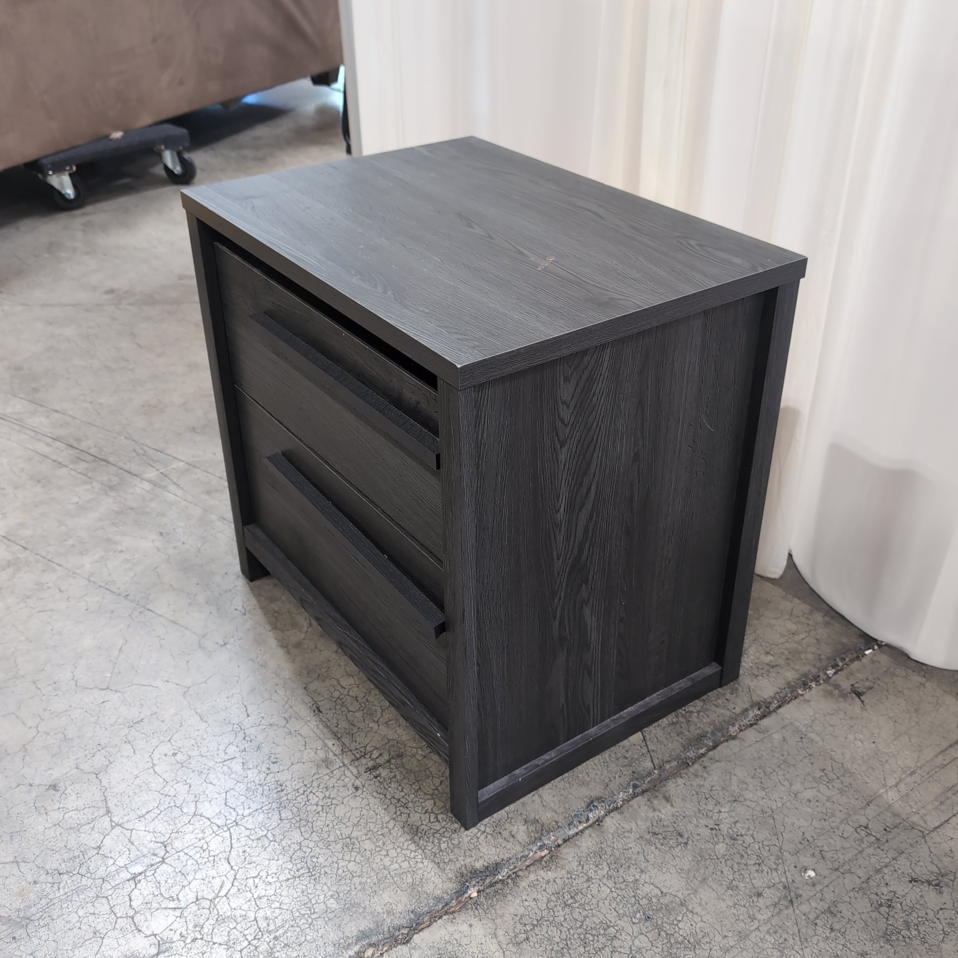 Dark Grey Wood Grain Two-Drawer Nightstand
