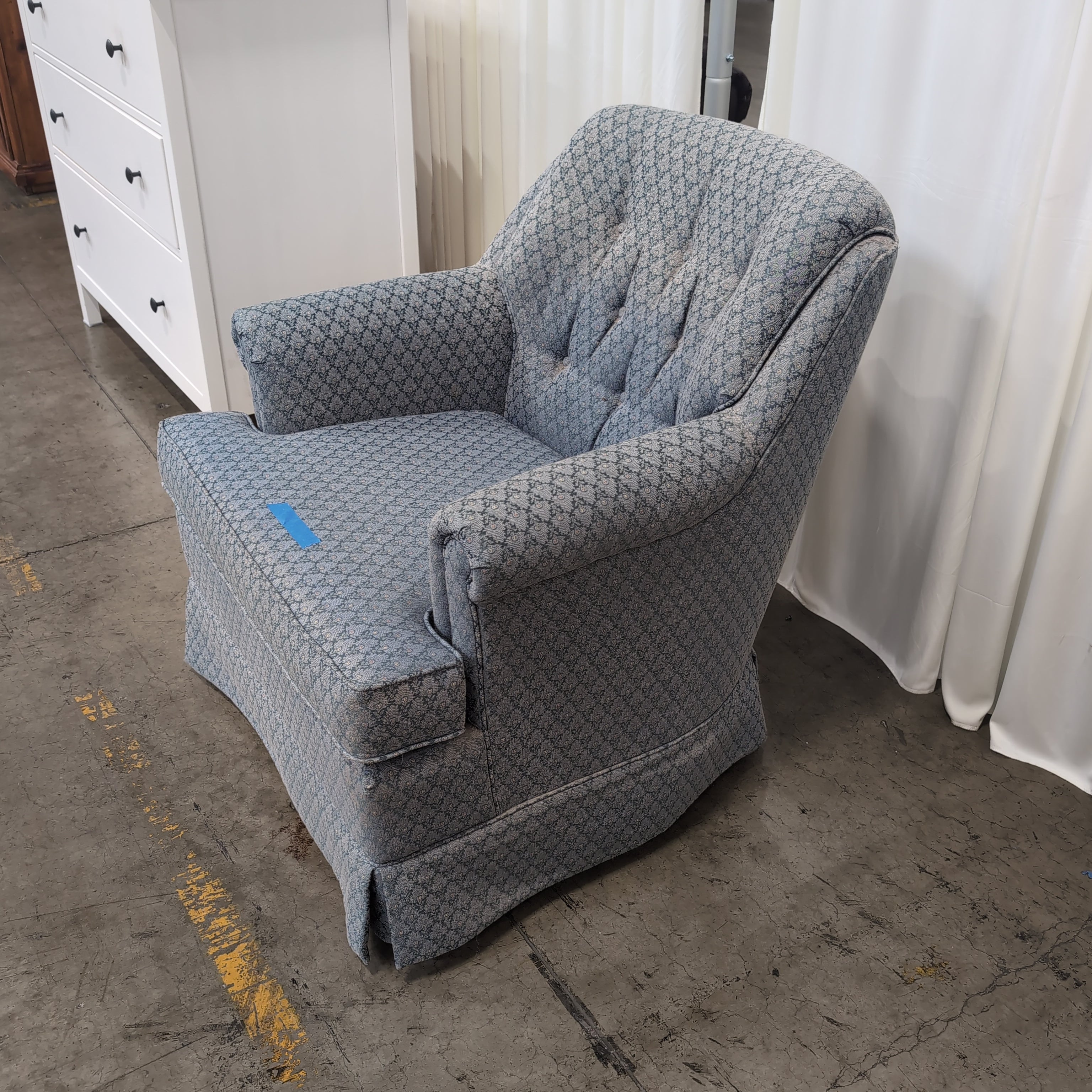 Light Blue Patterned Upholstered Club Chair with Rolled Arms