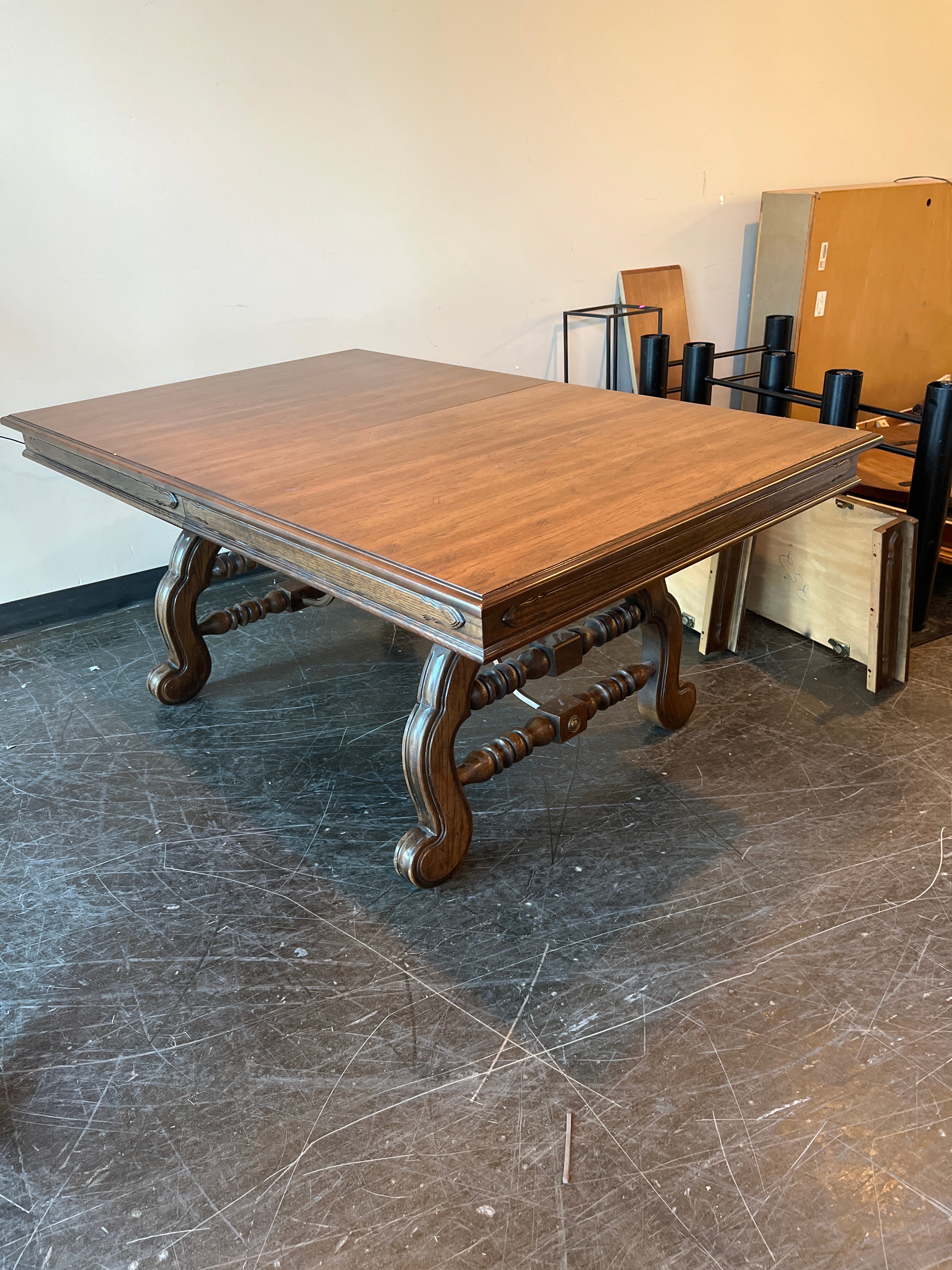 Antique Oak Dining Table with Hand Craved Base & 2 leaves