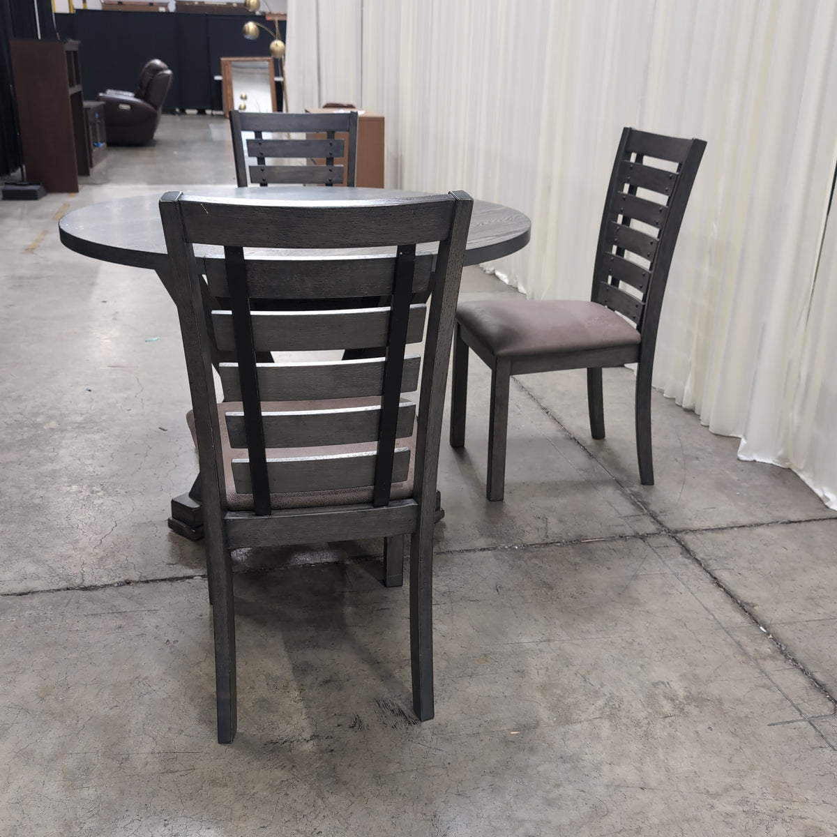 Dark Grey Wood Round Dining Table Set