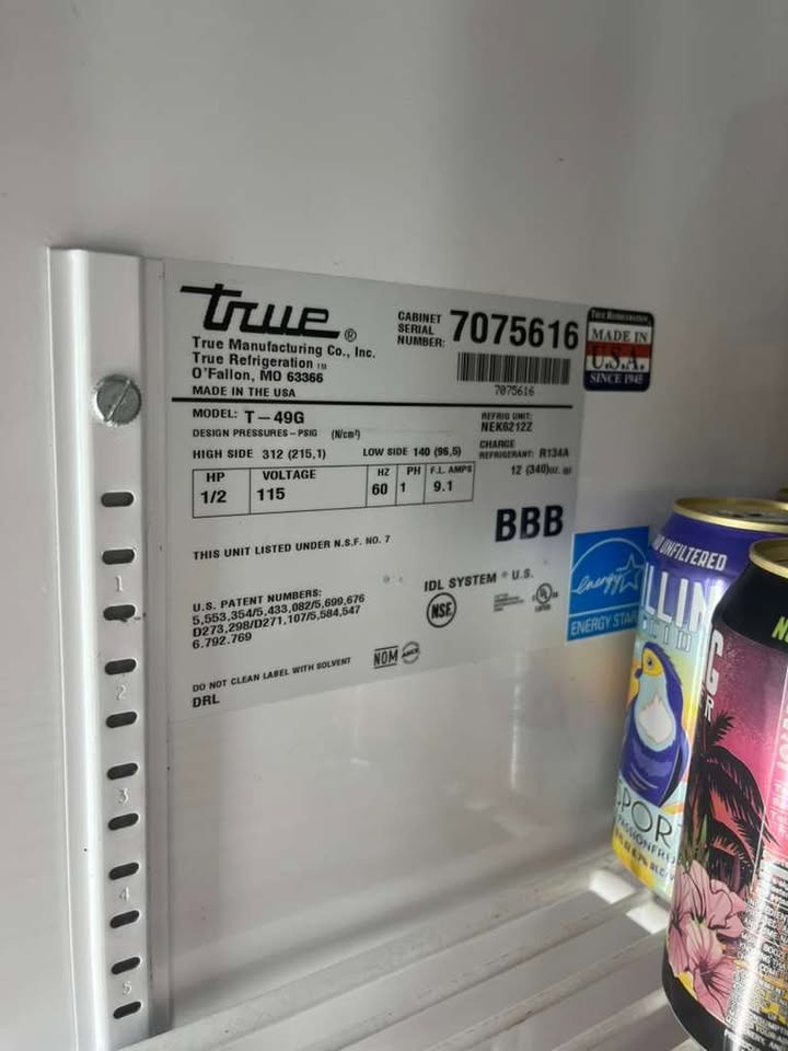 True T-49G 54" Two Section Reach In Refrigerator, (2) Left/Right Hinge Glass Doors, 115v