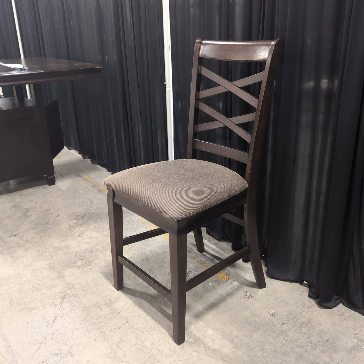 Dark Wood Frame Counter Stool with Ribbed Upholstery