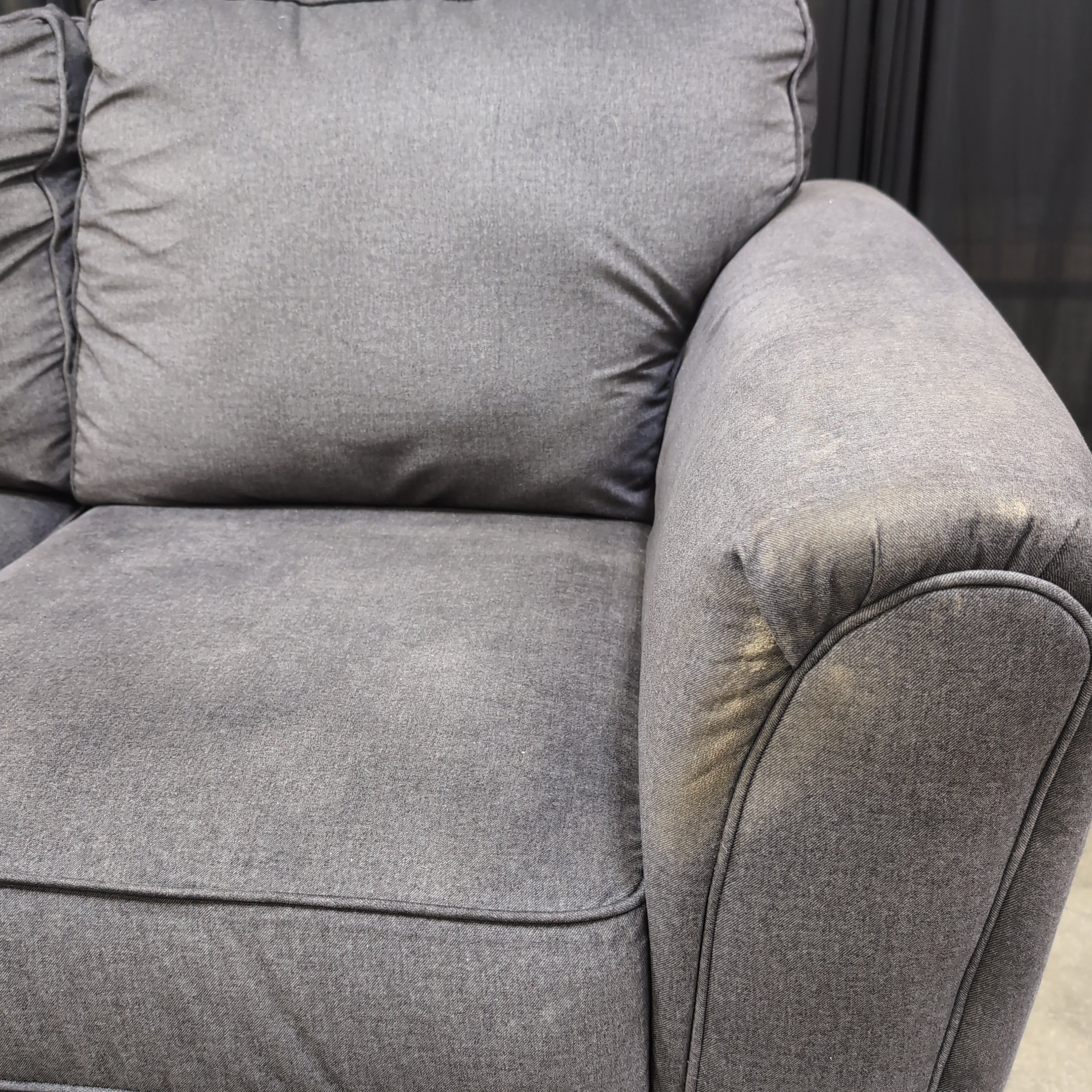 Dark Gray Fabric Loveseat with Rolled Arms