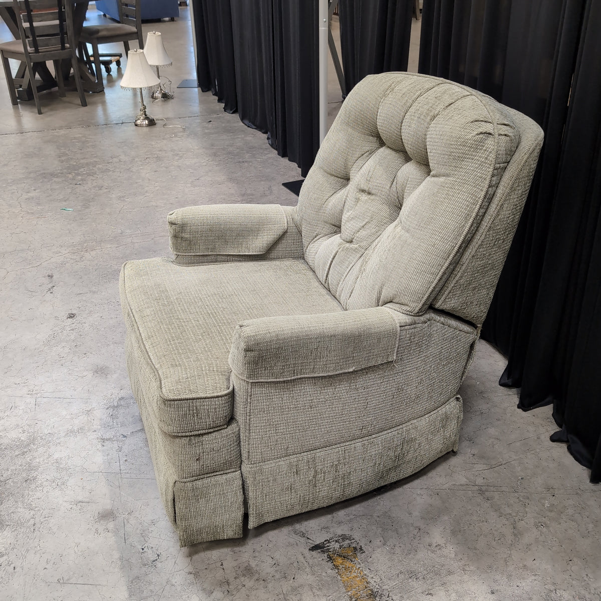 Sage Green Ribbed Fabric Armchair with Tufted Back