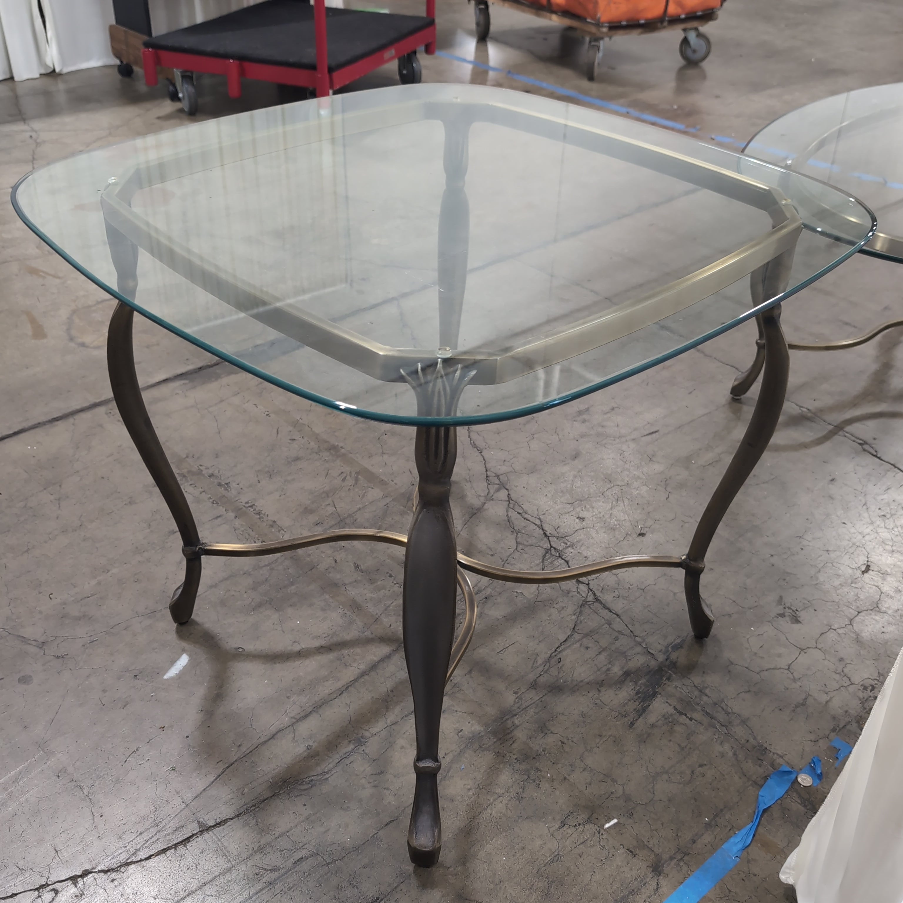 Octagonal Glass Top End Table with Brass Frame