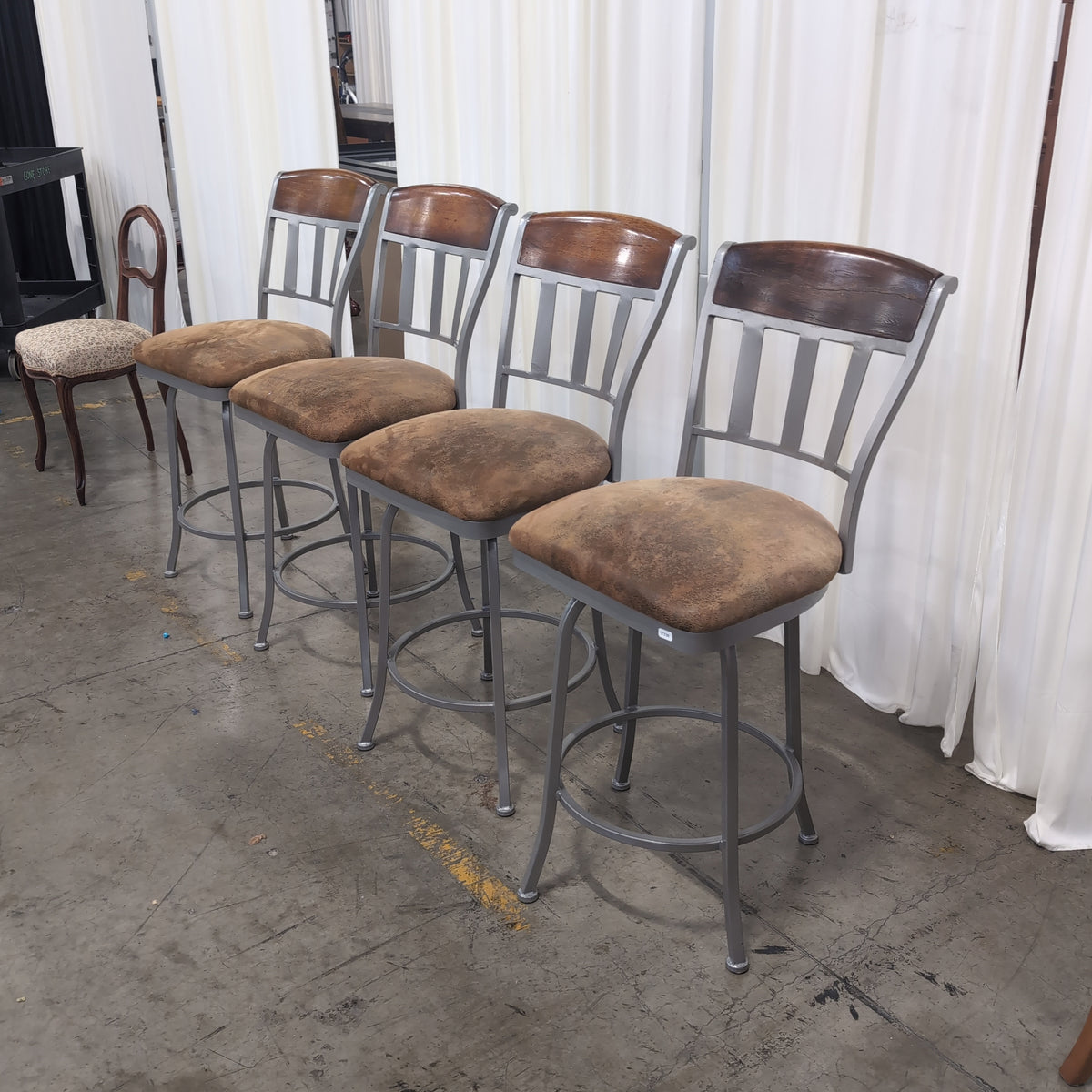 Set of four Dark Wood and Metal Frame Dining Chair