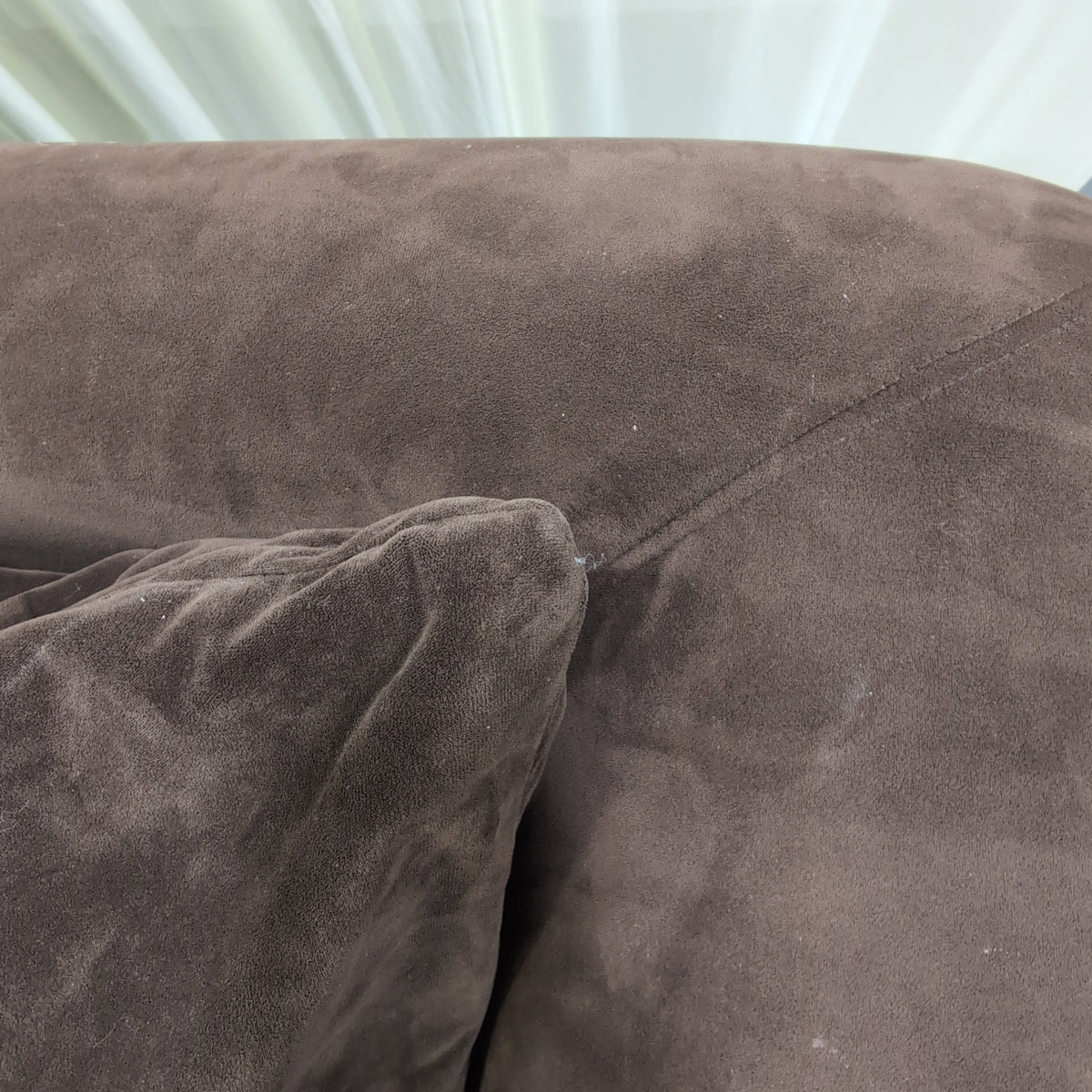 Dark Brown Plush Fabric Couch with Nailhead Trim