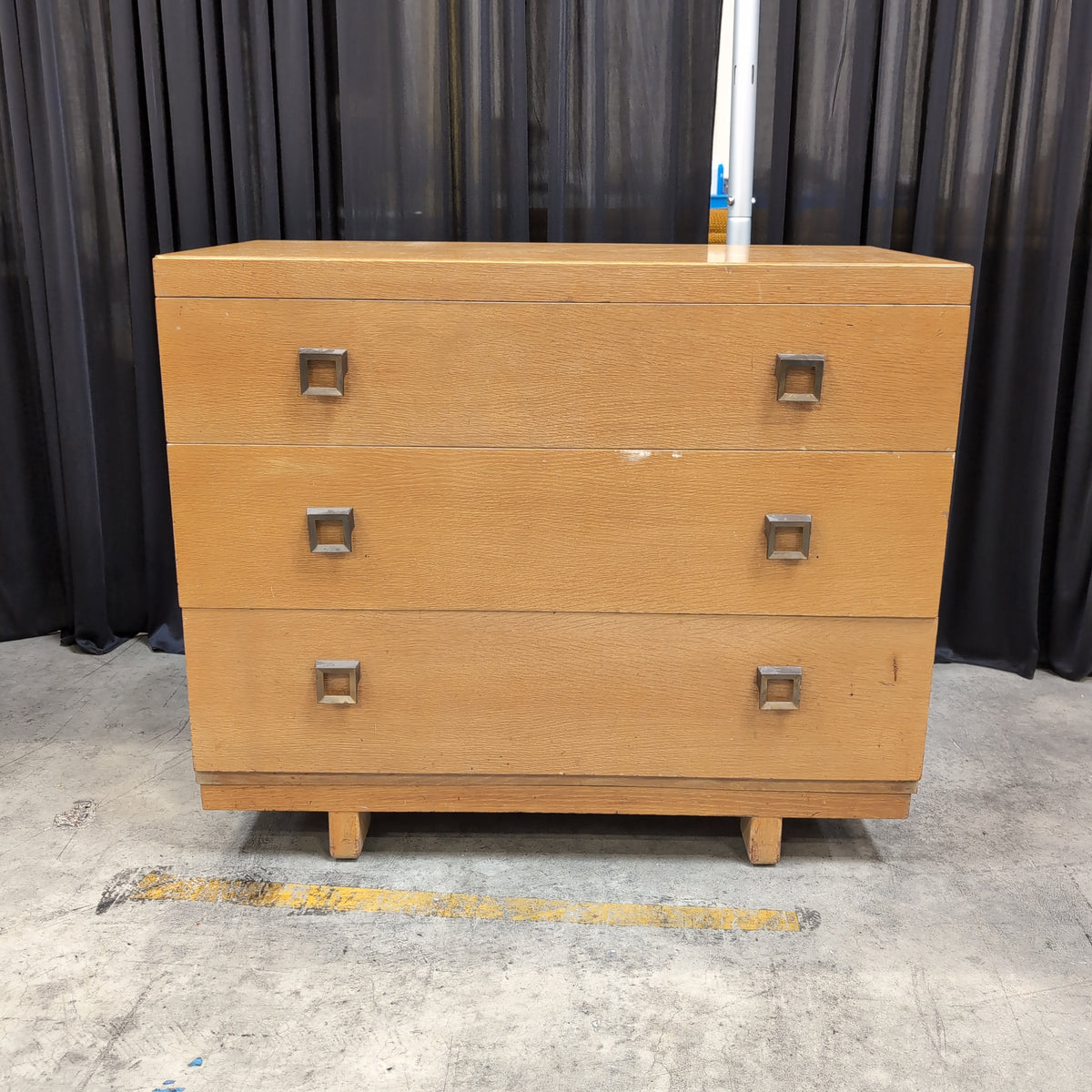 Light Wood Three-Drawer Dresser with Square Pulls