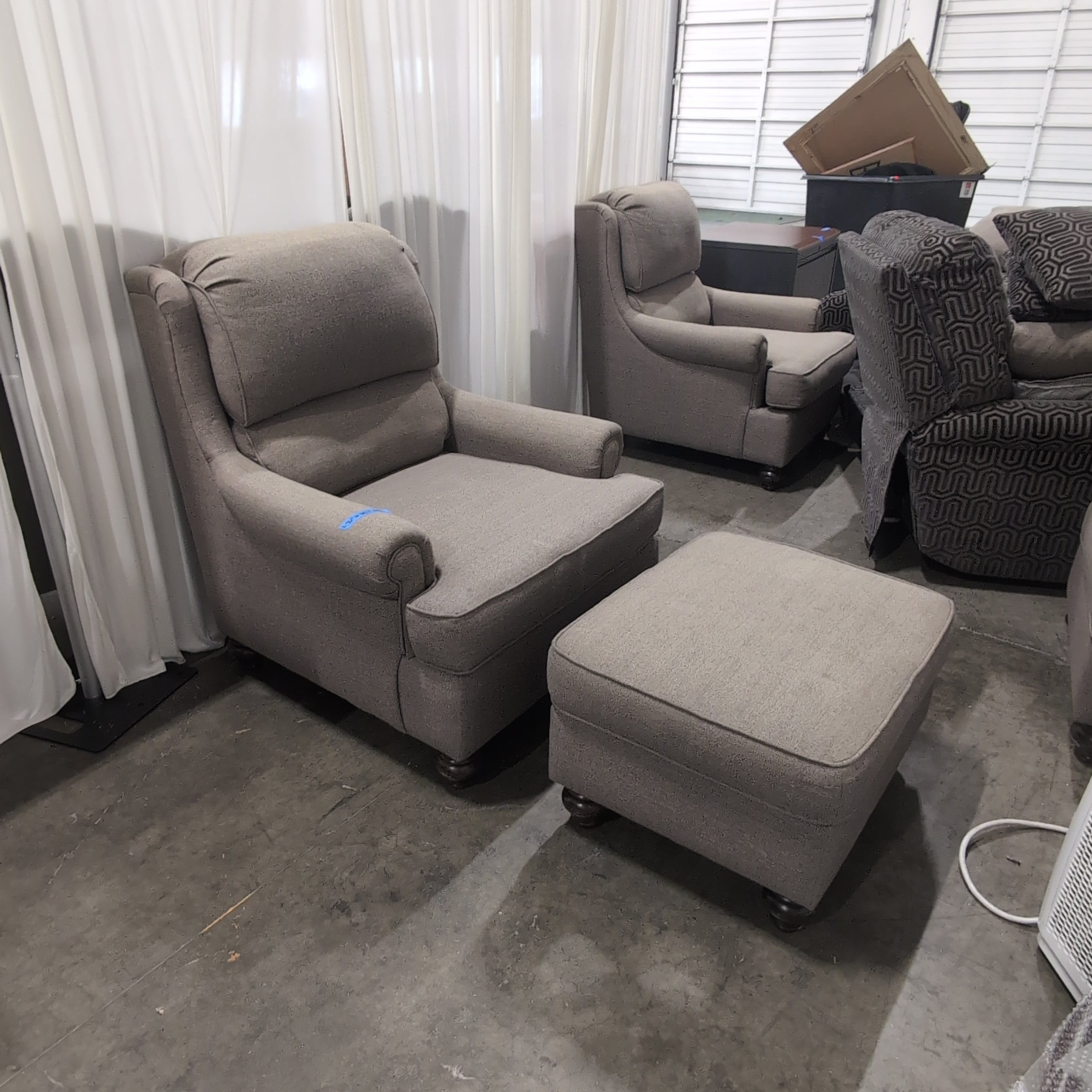 Grey Fabric Recliner with Matching Ottoman
