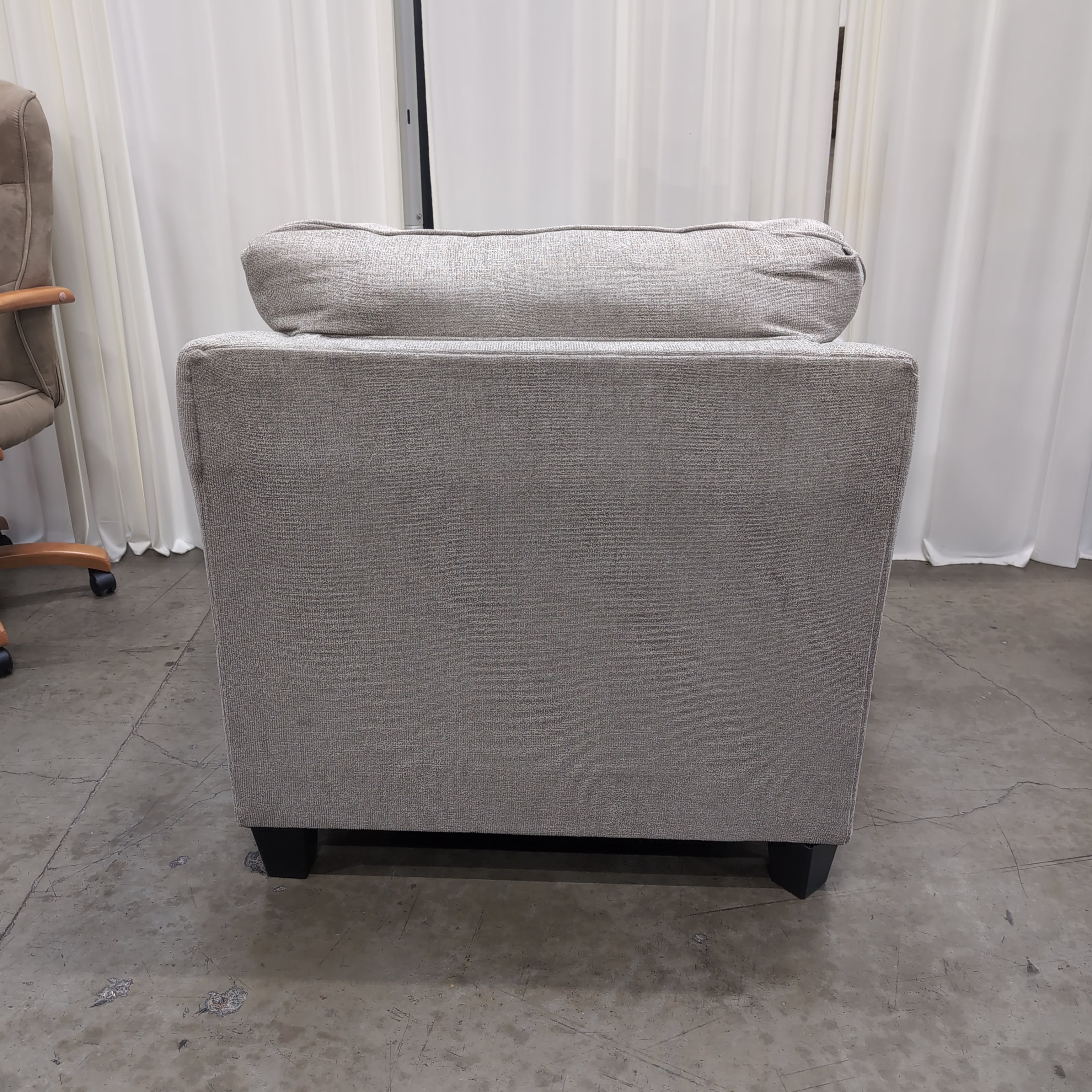Light Grey Upholstered Armchair with Piped Edges