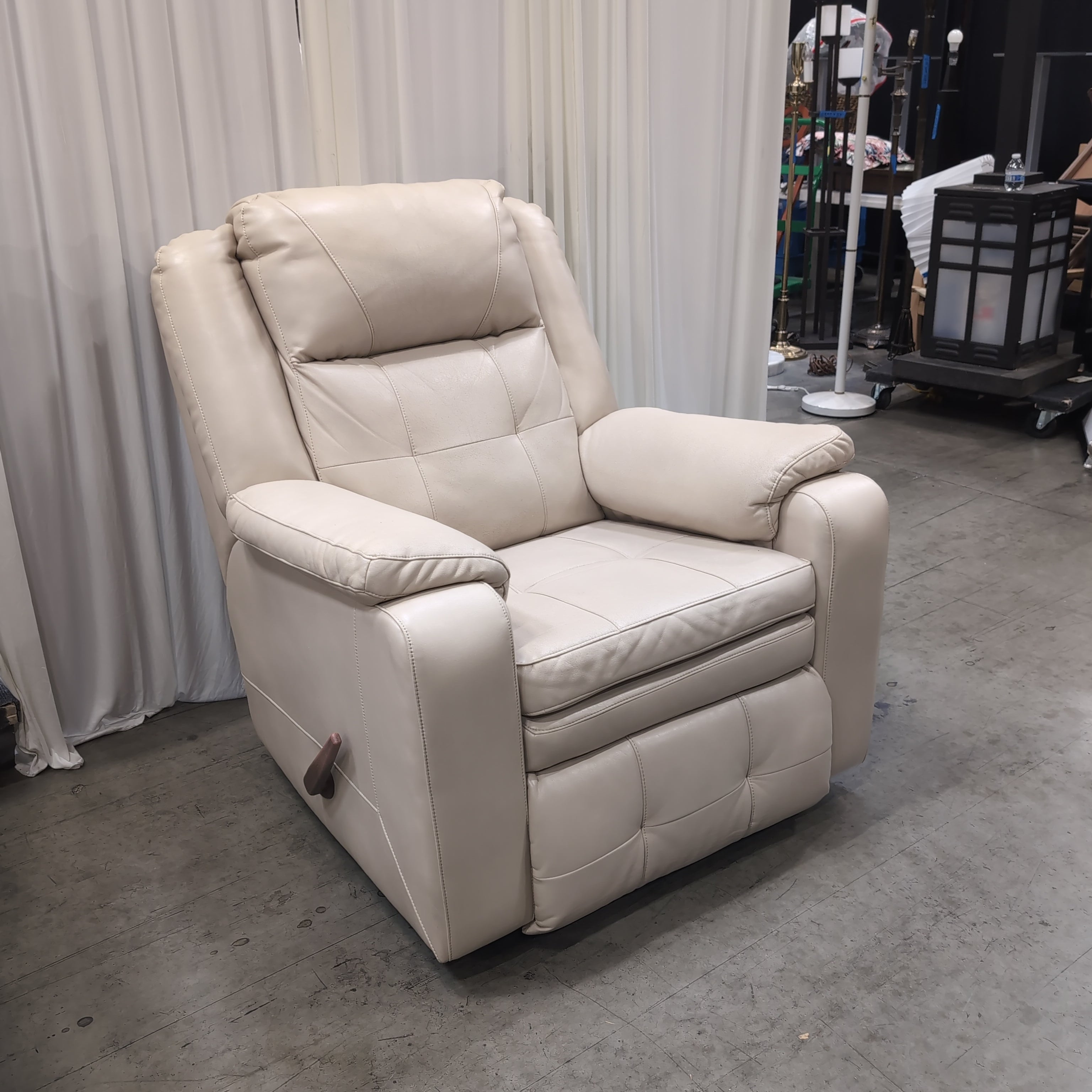 Plush Beige Leather Recliner