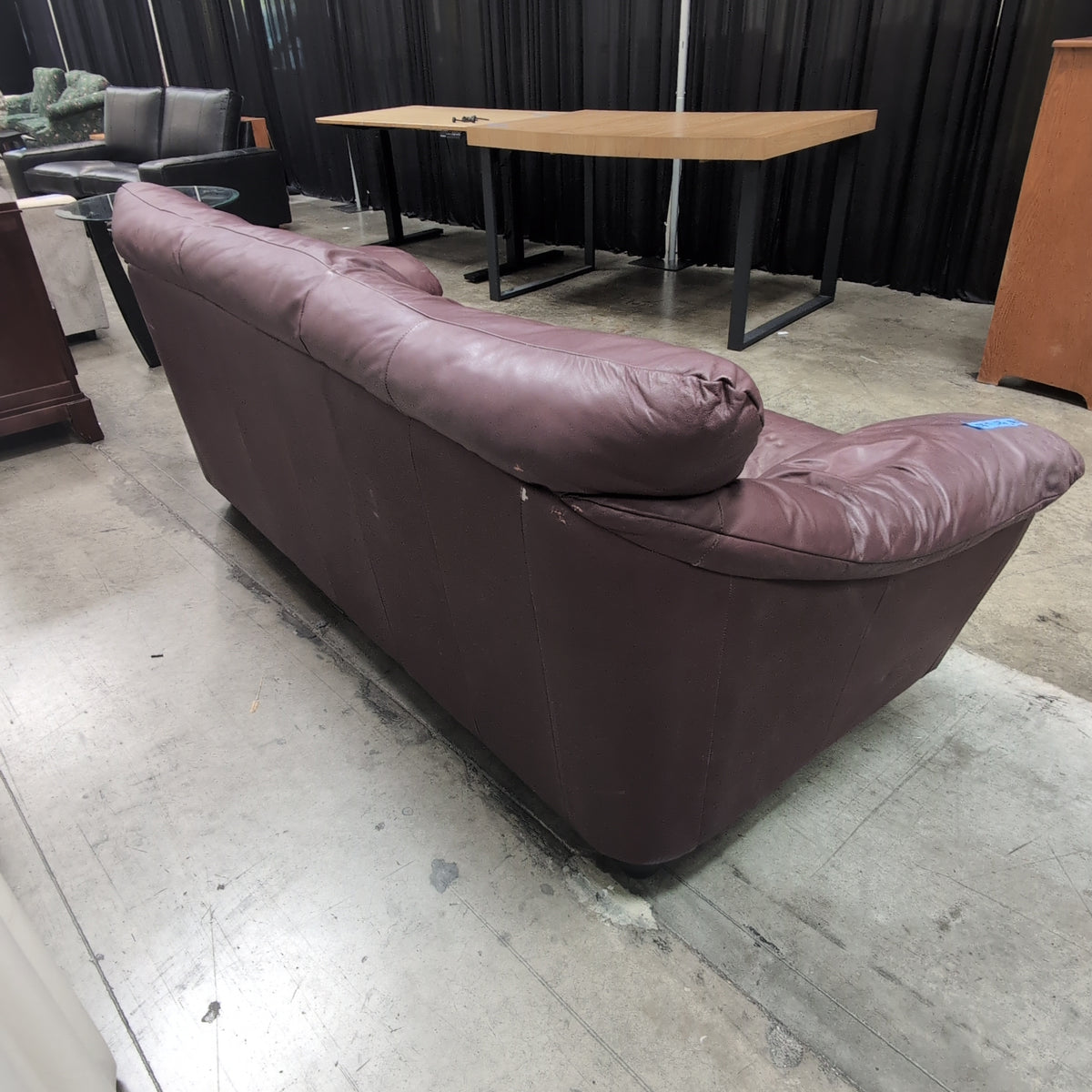 Burgundy Padded Leather Couch