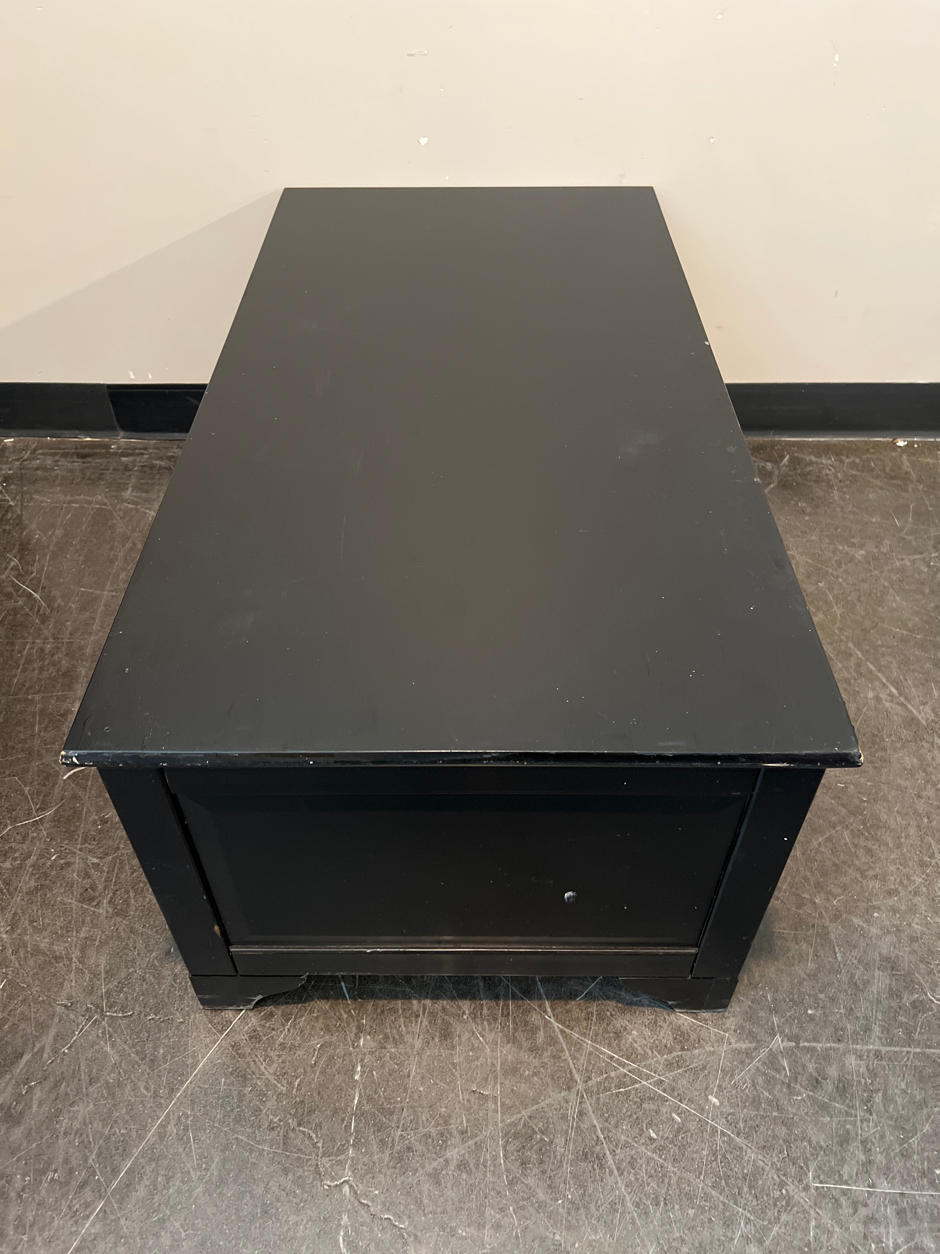 Rustic Black Coffee Table with Storage in Fair condition scrapes on top