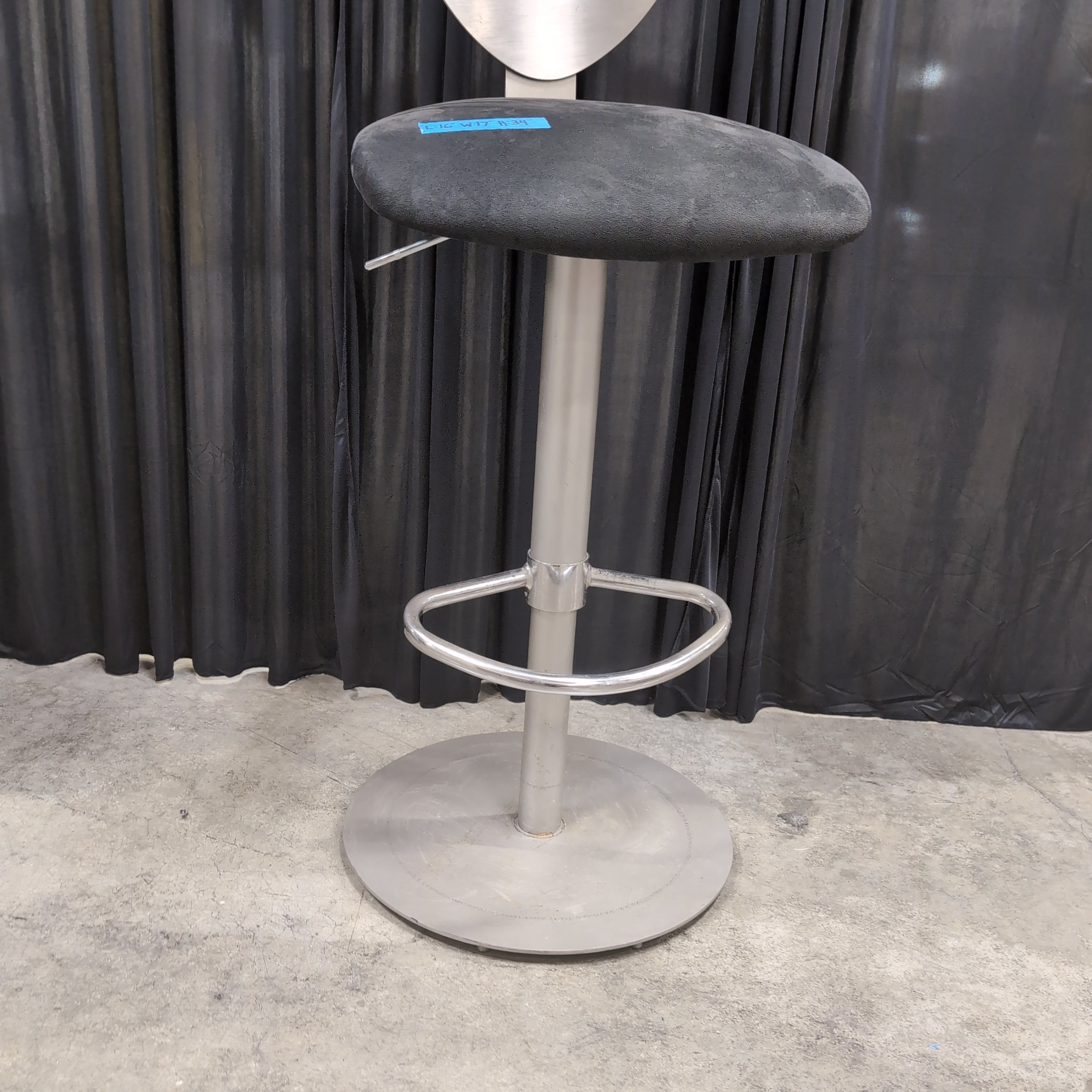 Brushed Metal Adjustable Height Bar Stool with Dark Fabric Seat