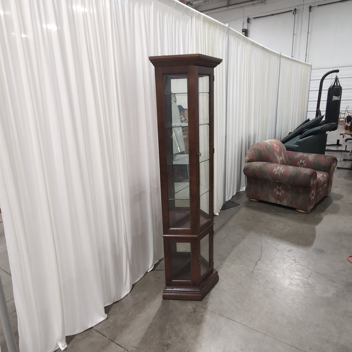 Dark Wood Corner China Cabinet with Glass Shelves