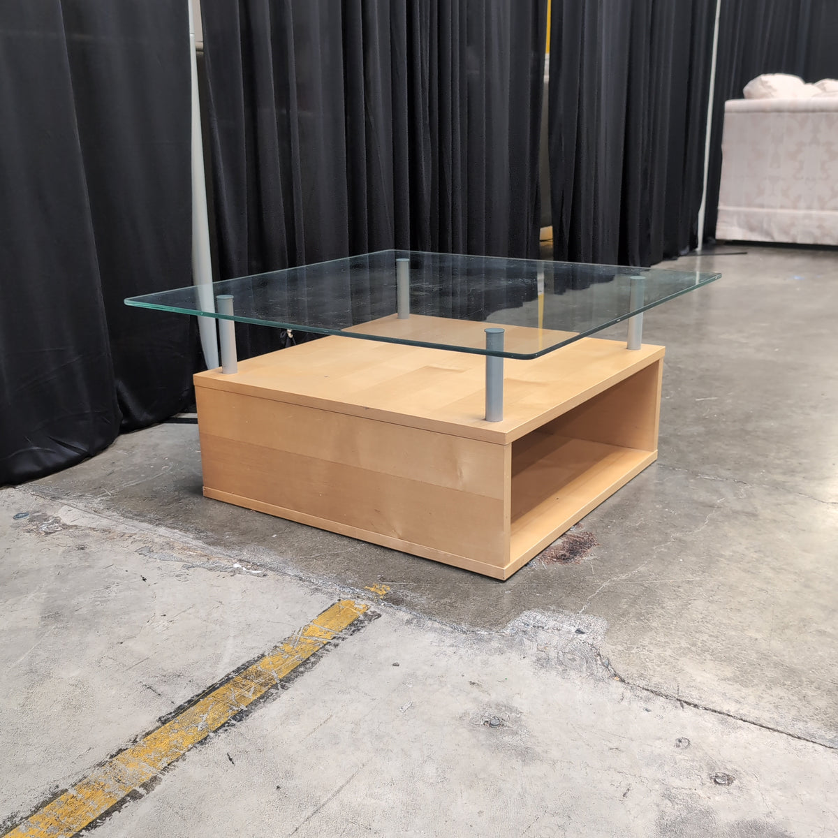 Contemporary Light Wood Coffee Table with Glass Top
