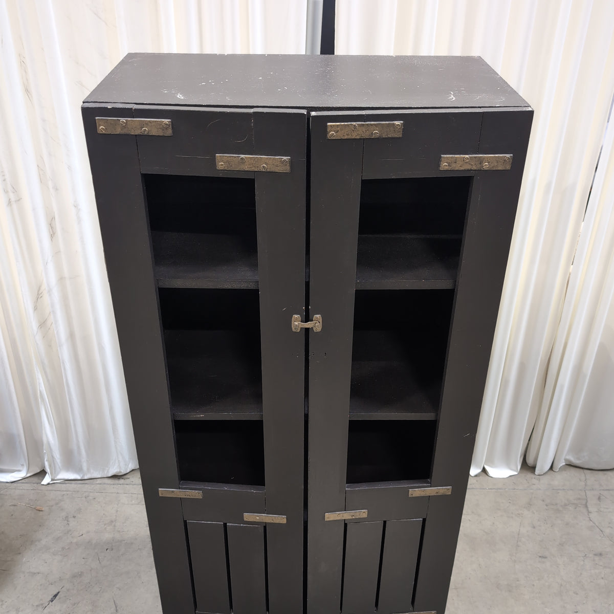 Dark Wood Two-Door China Cabinet with Brass-Tone Hardware