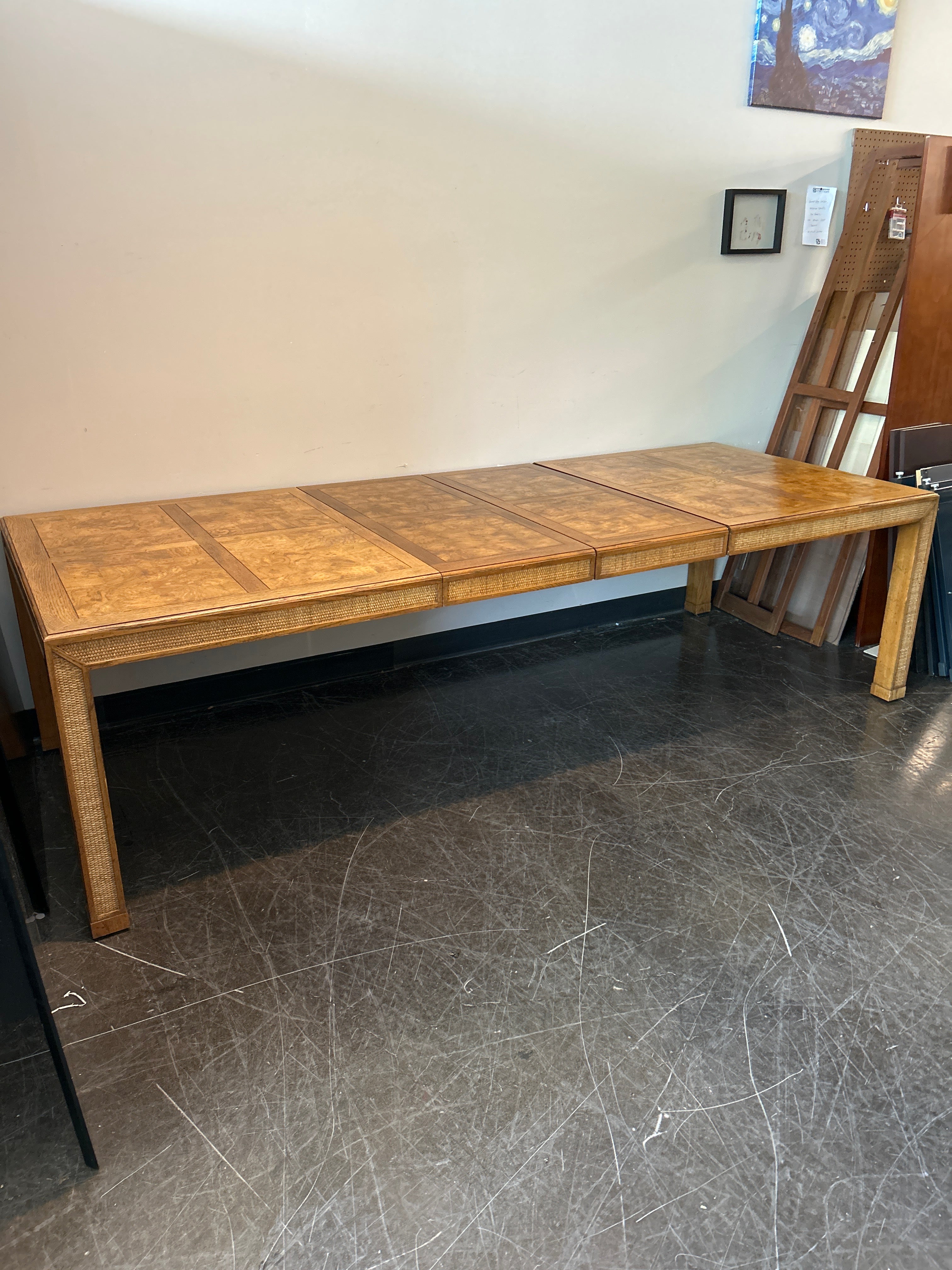 Henredon Burl Wood Dining Table – Cane Accents, Modern Deco Style