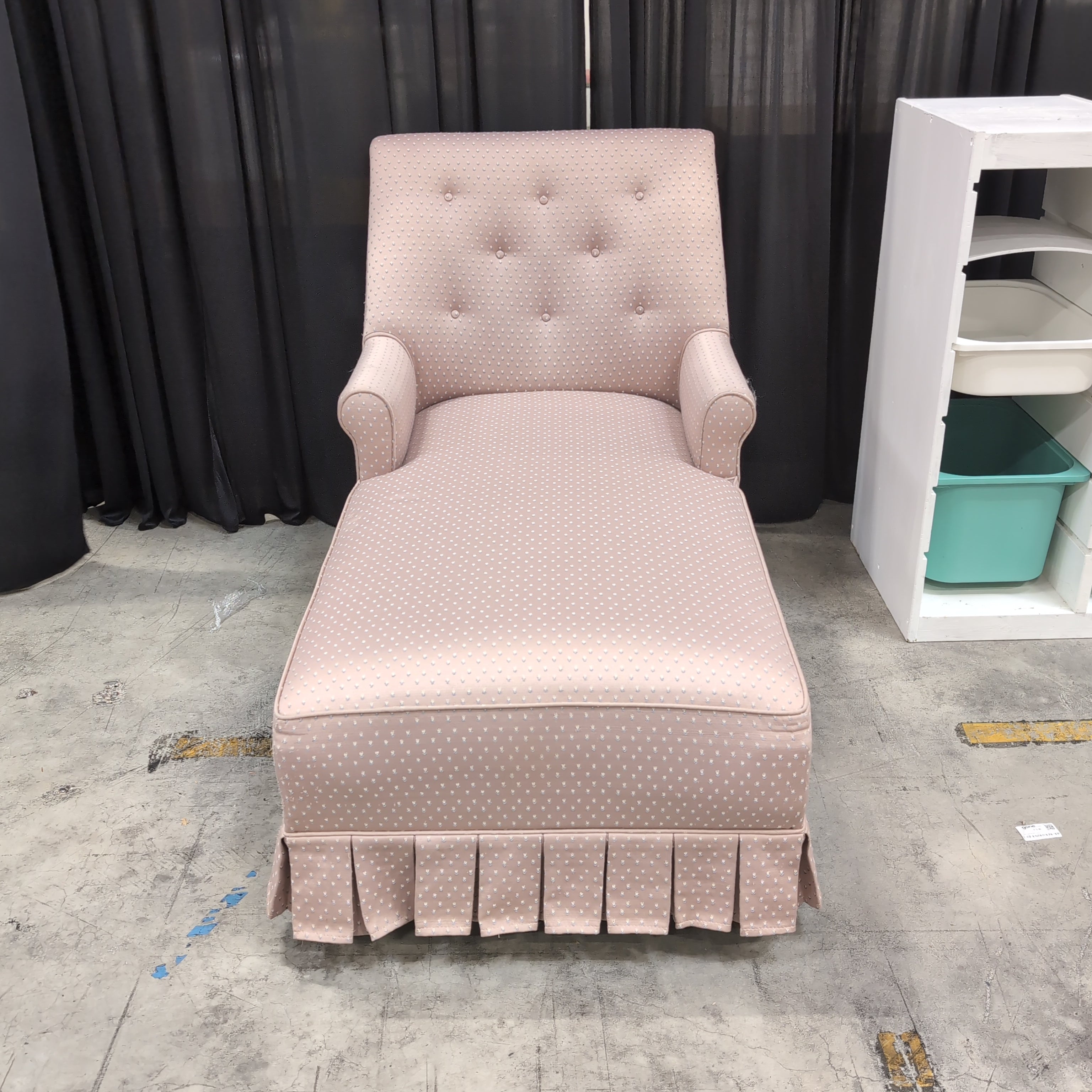 Pink Dotted Upholstered Chaise Lounge with Skirted Base