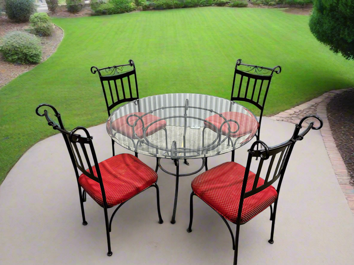 Five Piece Patio Dining Set: Round Glass Top Table and Four Chairs