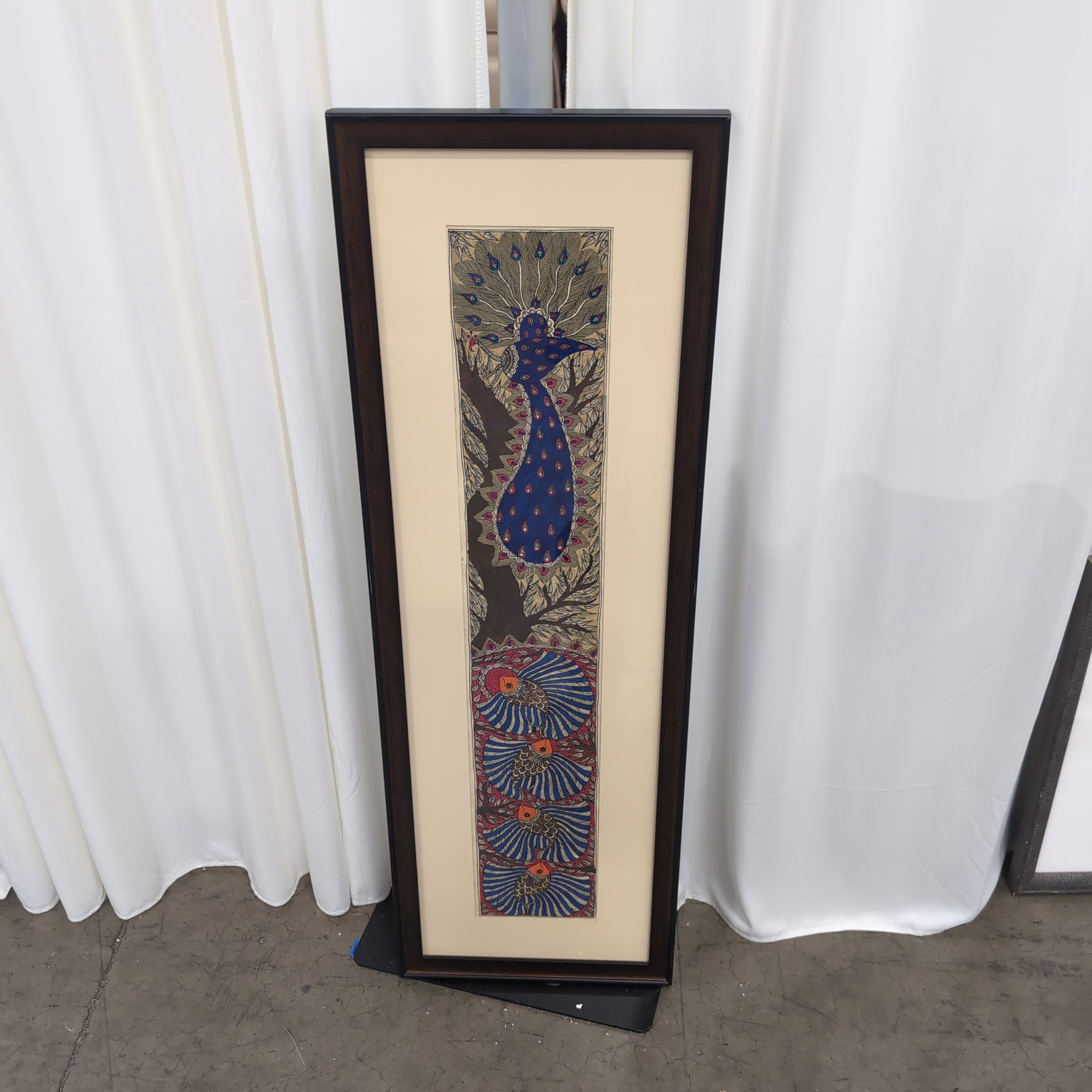 Colorful Peacock Framed Art with Dark Wood Frame