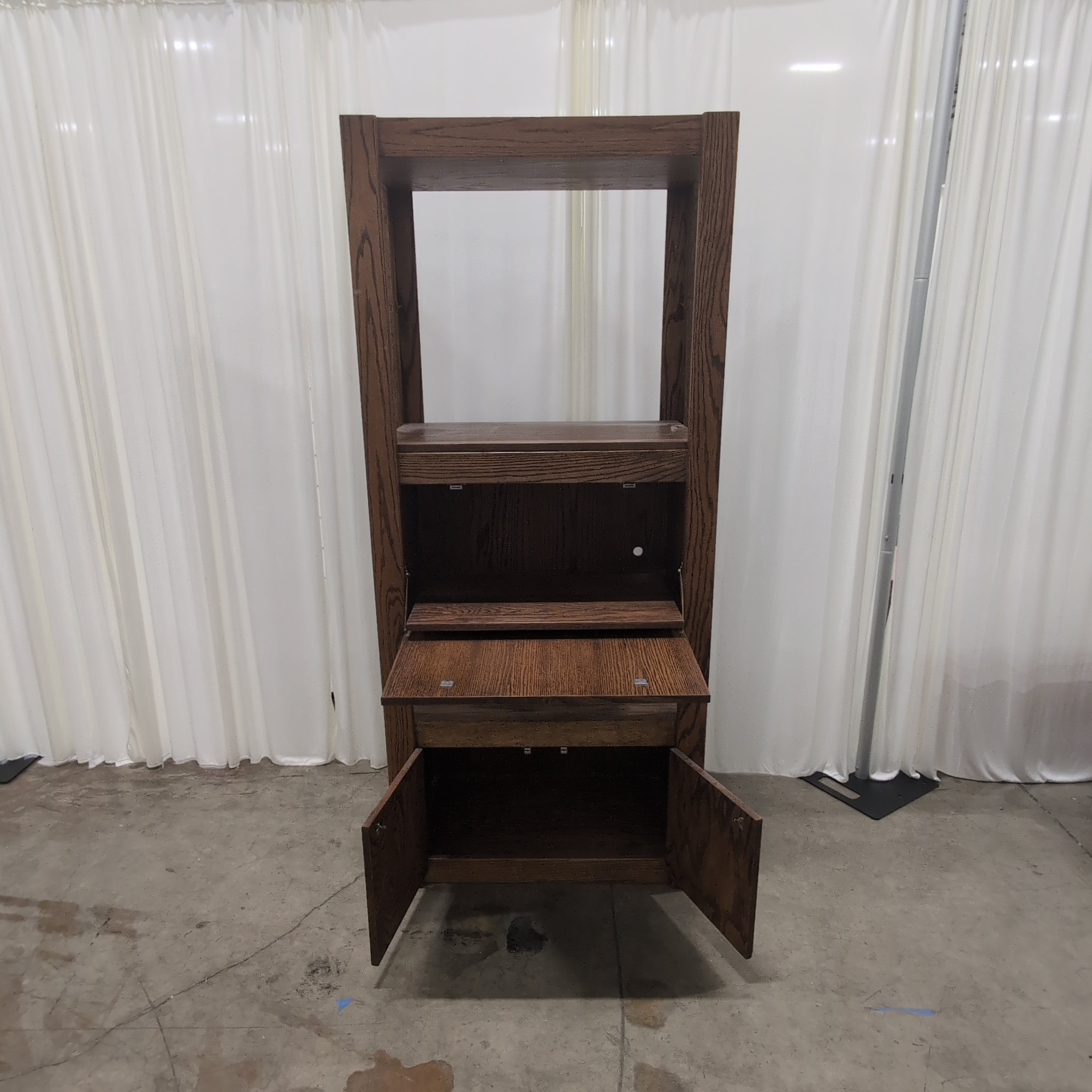 Brown Wood Ladder-Style Bookcase with Enclosed Storage