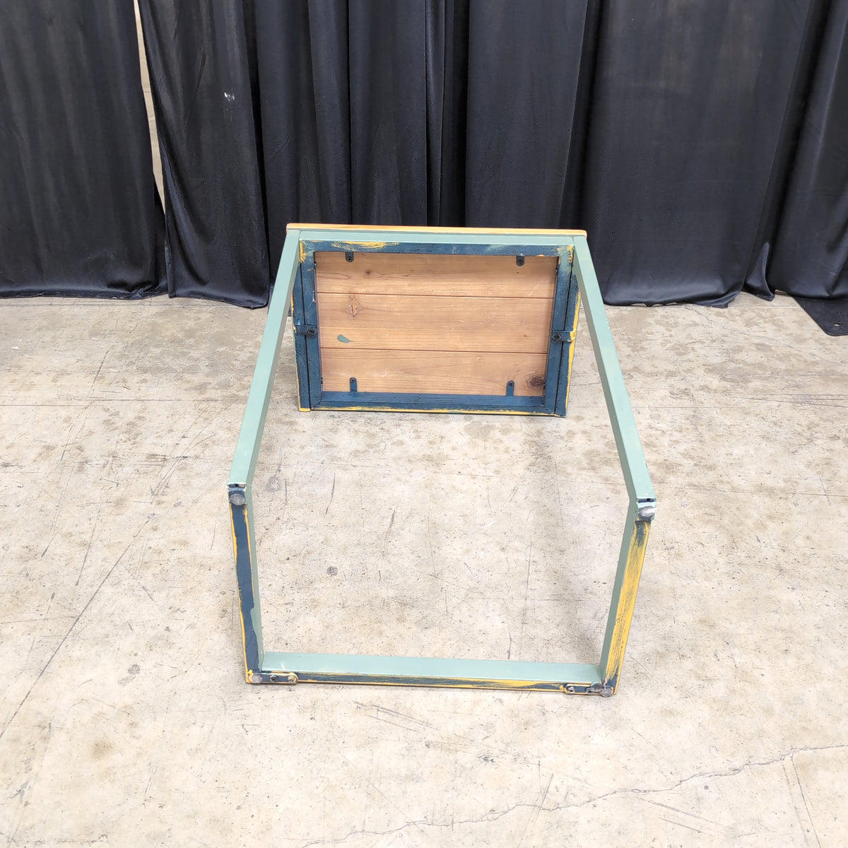 Green Metal Frame Two-Tier Console Table with Wood Tops