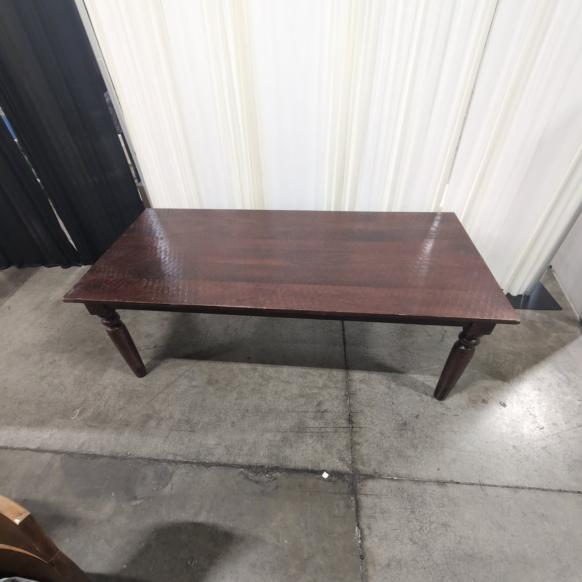 World Market Dark Brown Rustic Wood Dining Table with Turned Legs