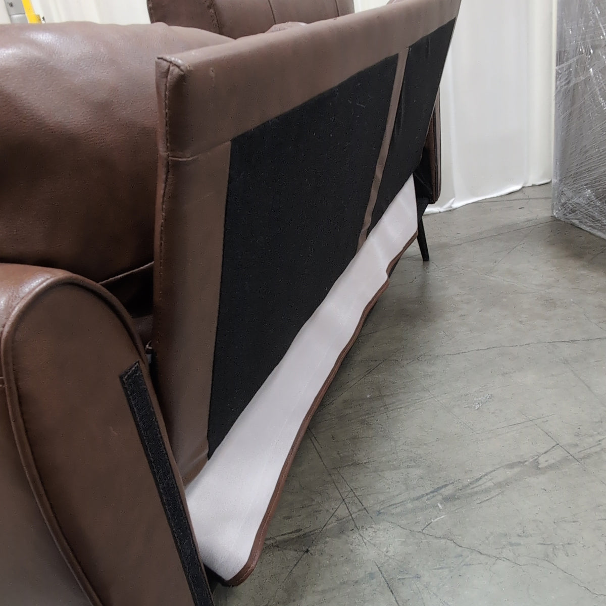 Brown Mid-Century Style Two-Seat Couch in Faux Leather