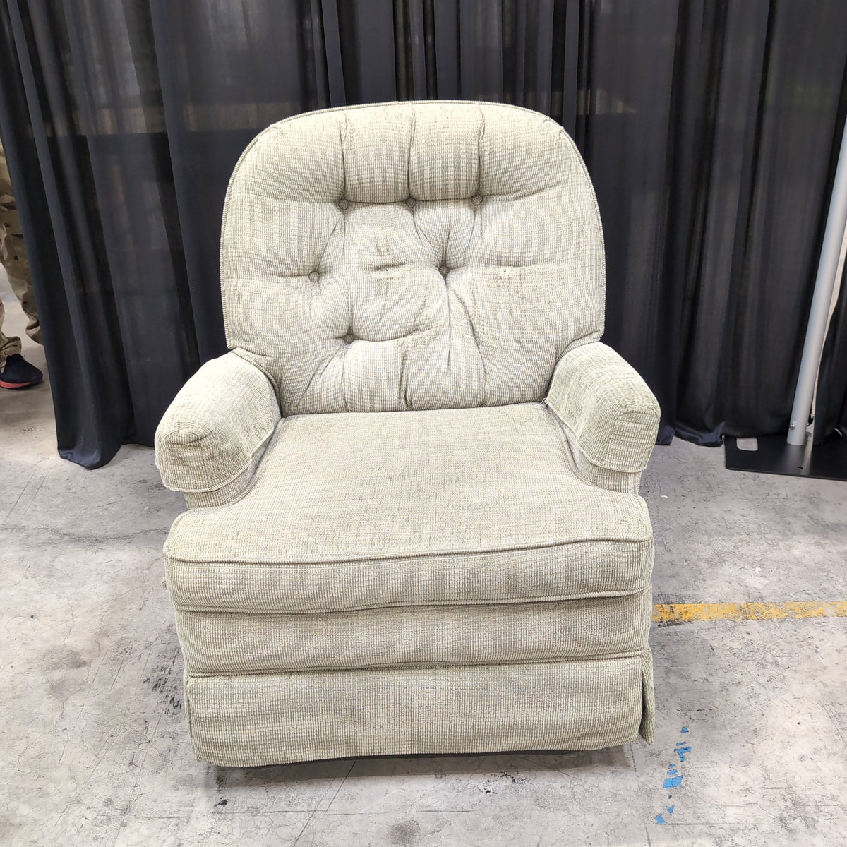 Sage Green Ribbed Fabric Armchair with Tufted Back