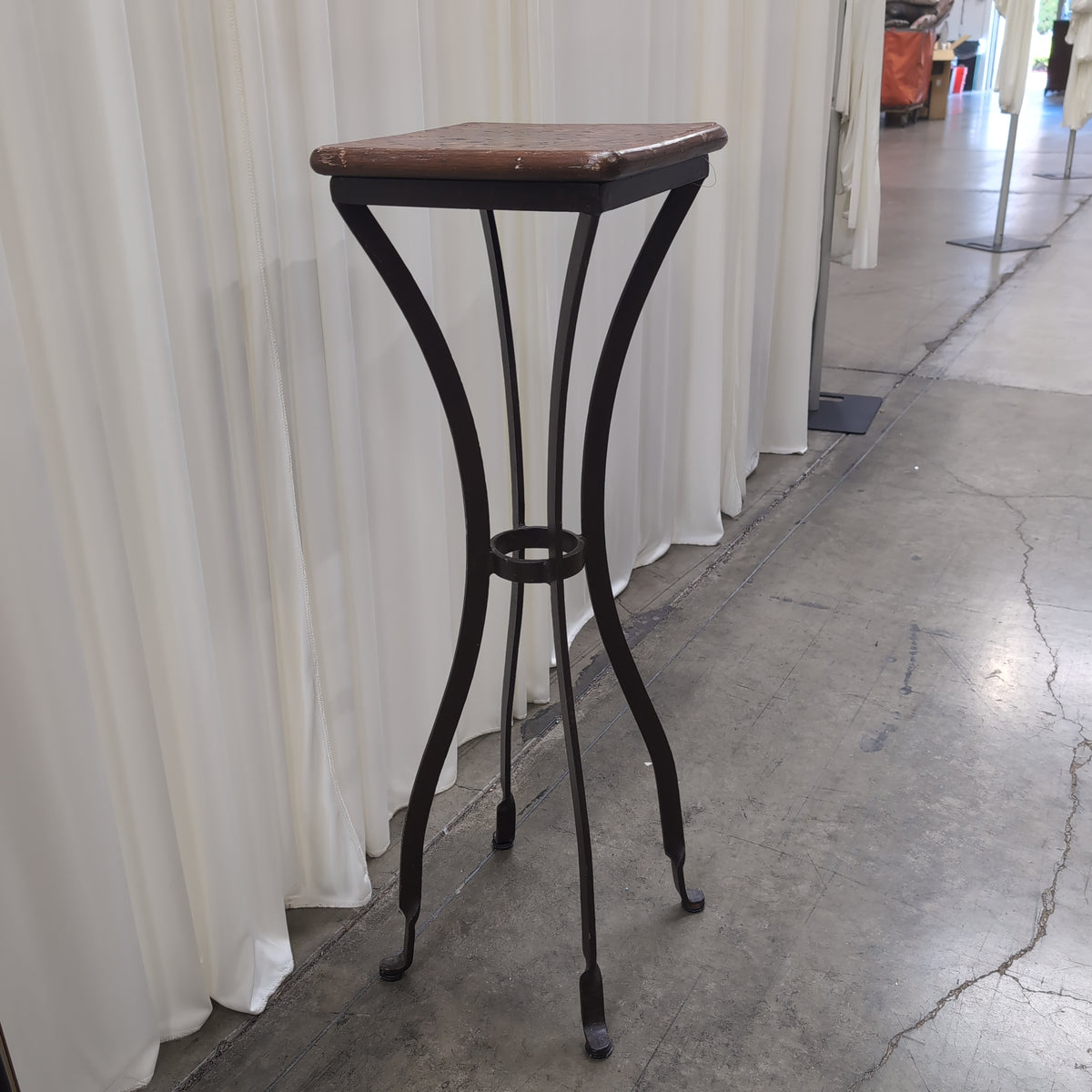 Parquet Wood Top End Table with Metal Base