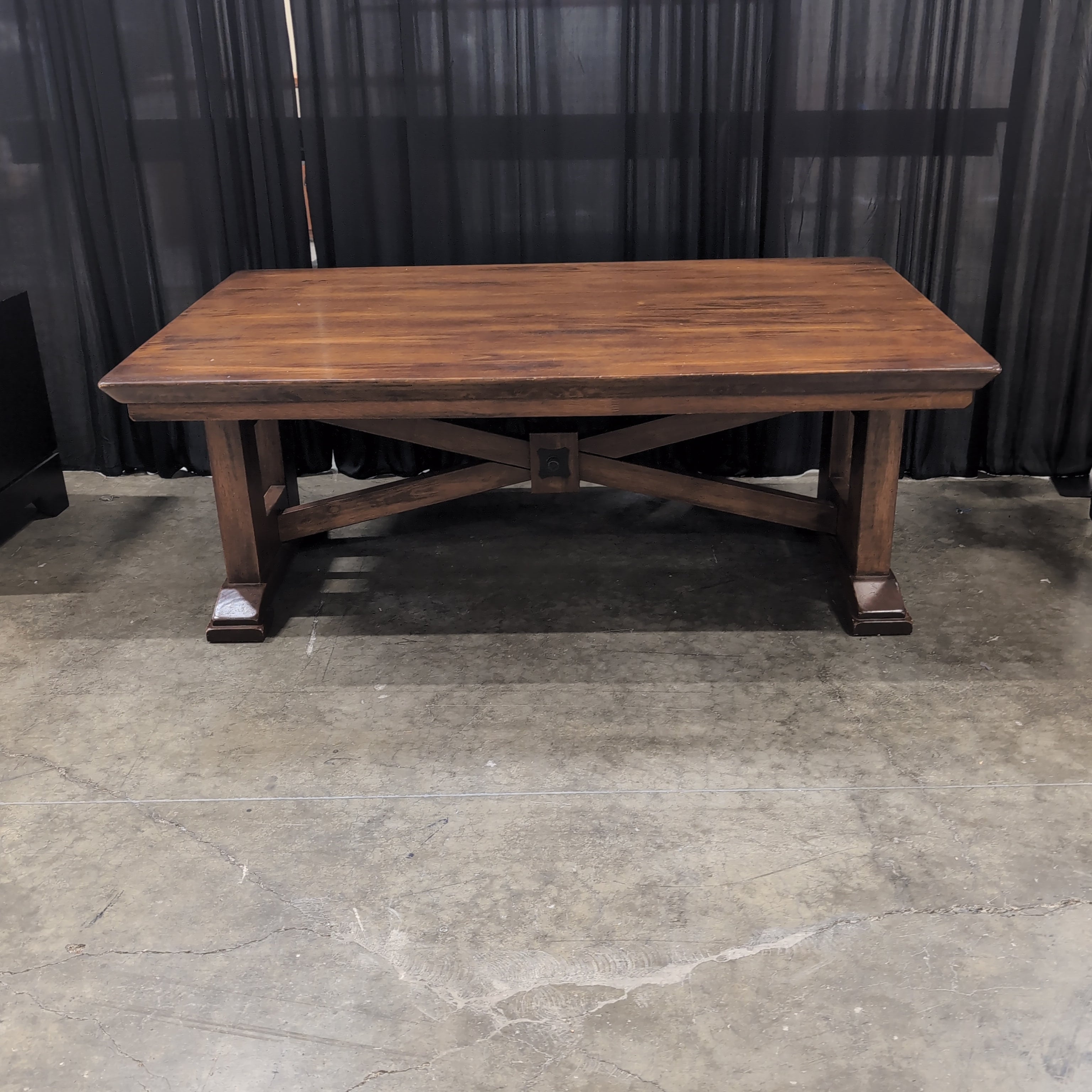 Square Top Trestle Base Coffee Table in Dark Wood