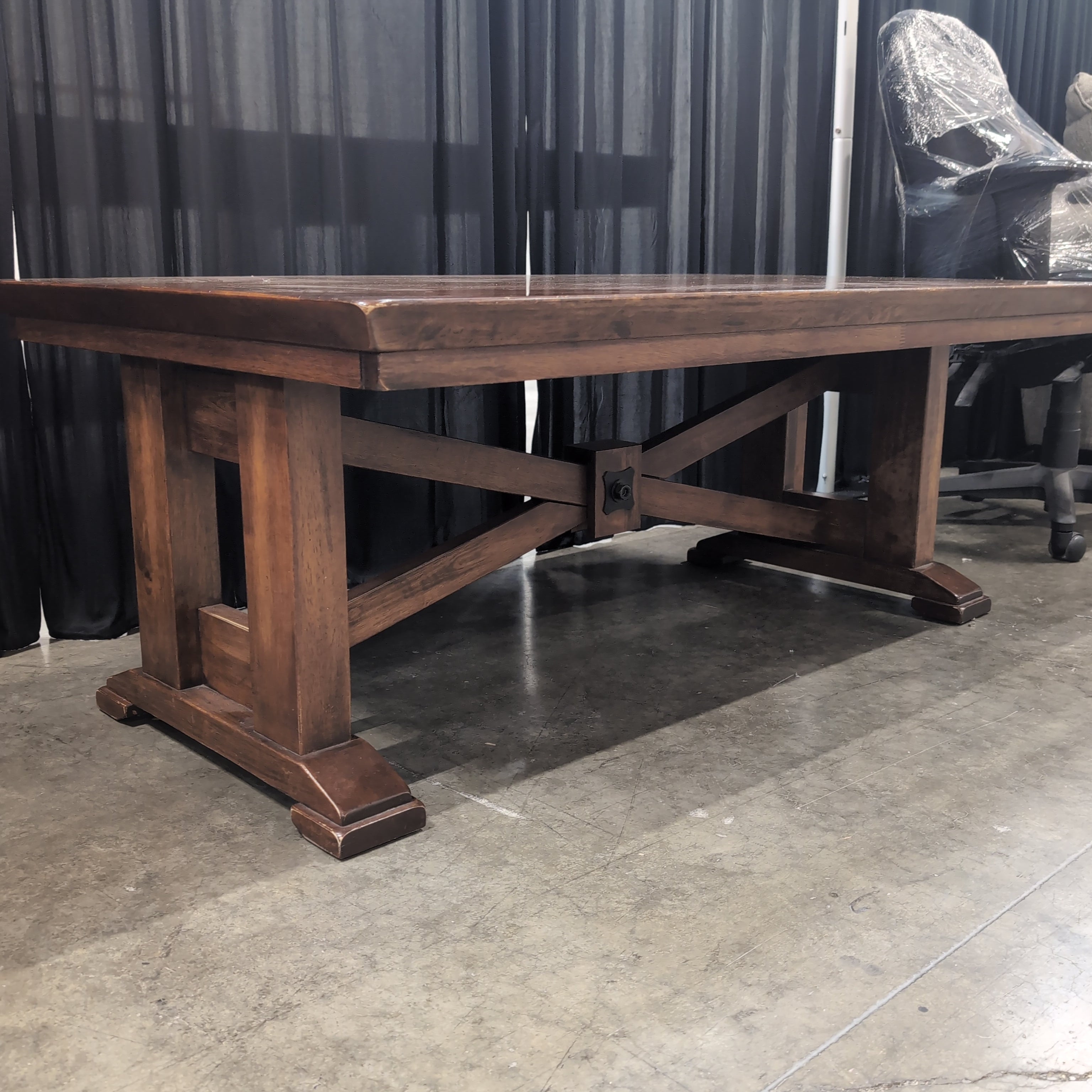 Square Top Trestle Base Coffee Table in Dark Wood