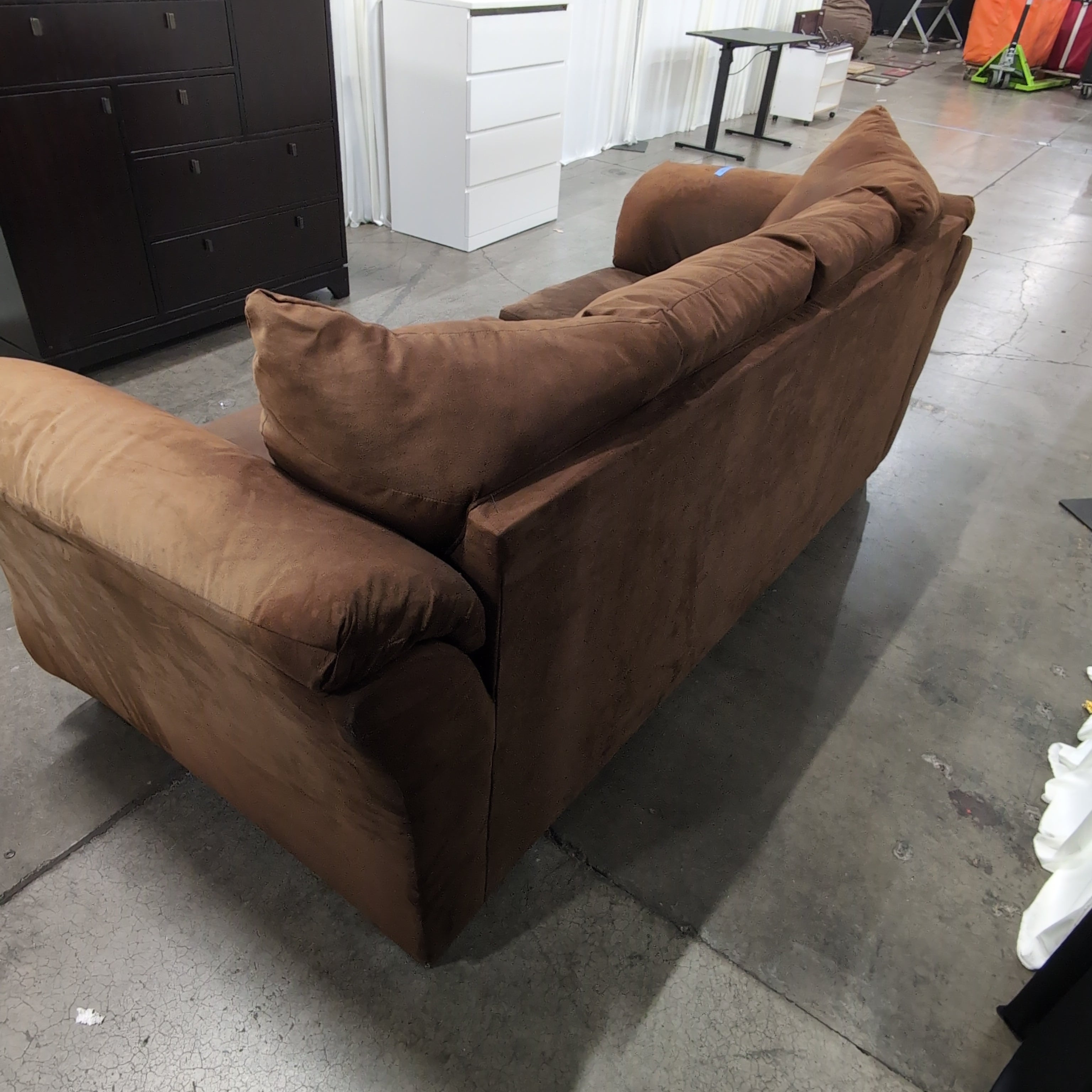 Brown Microfiber Couch with Rolled Arms