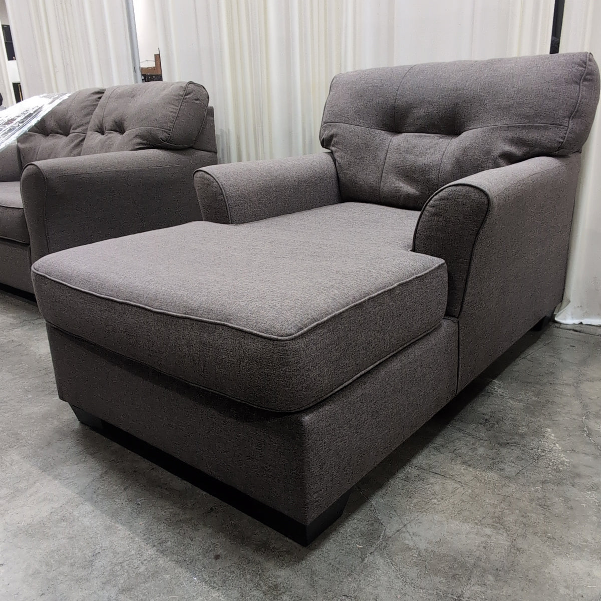 Grey Tufted Rolled Arm Chaise Lounge in Fabric