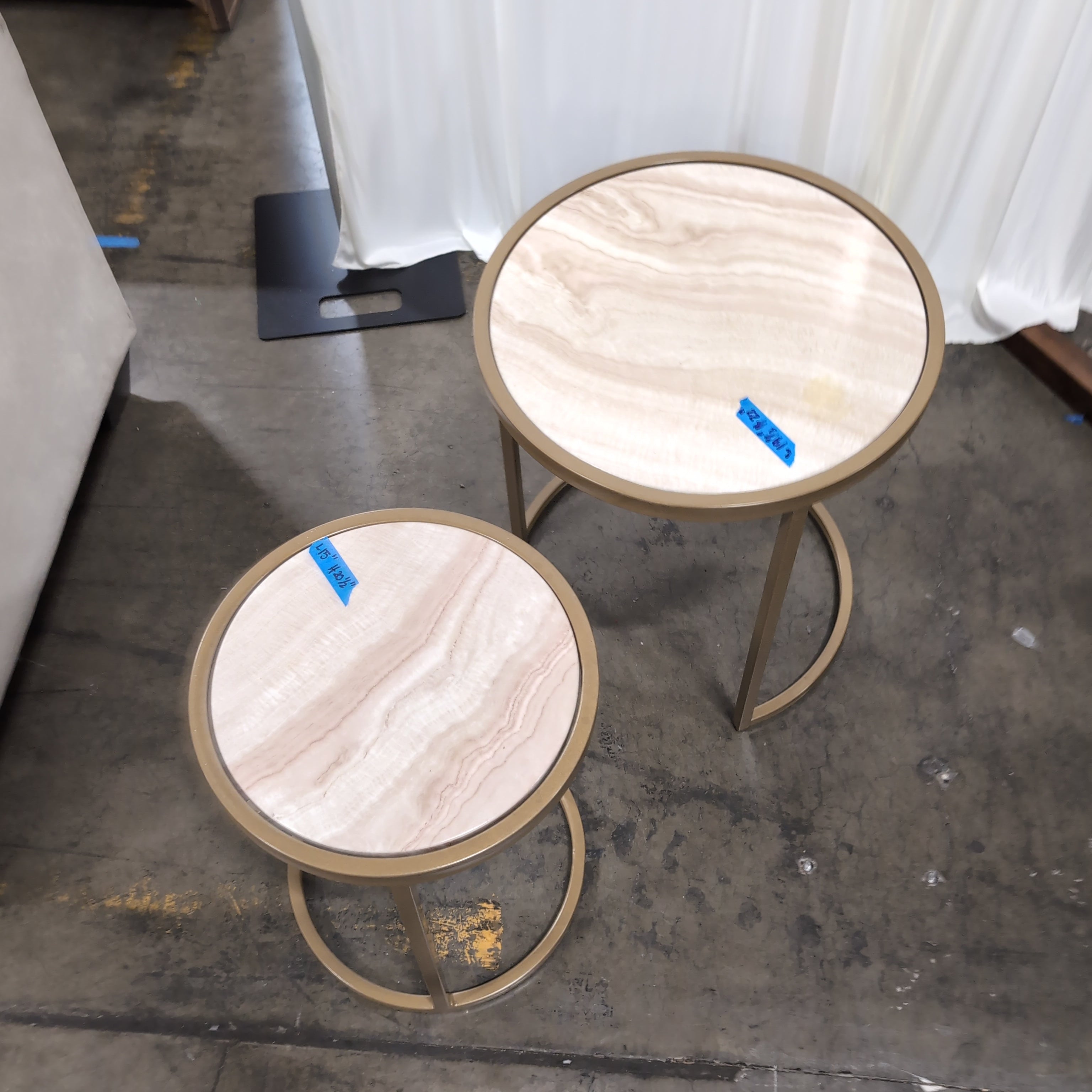 Round Faux Marble Top Gold Metal End Table