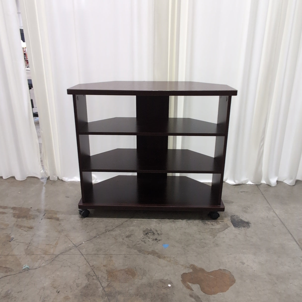 Cherry-Toned Corner TV Stand on Casters