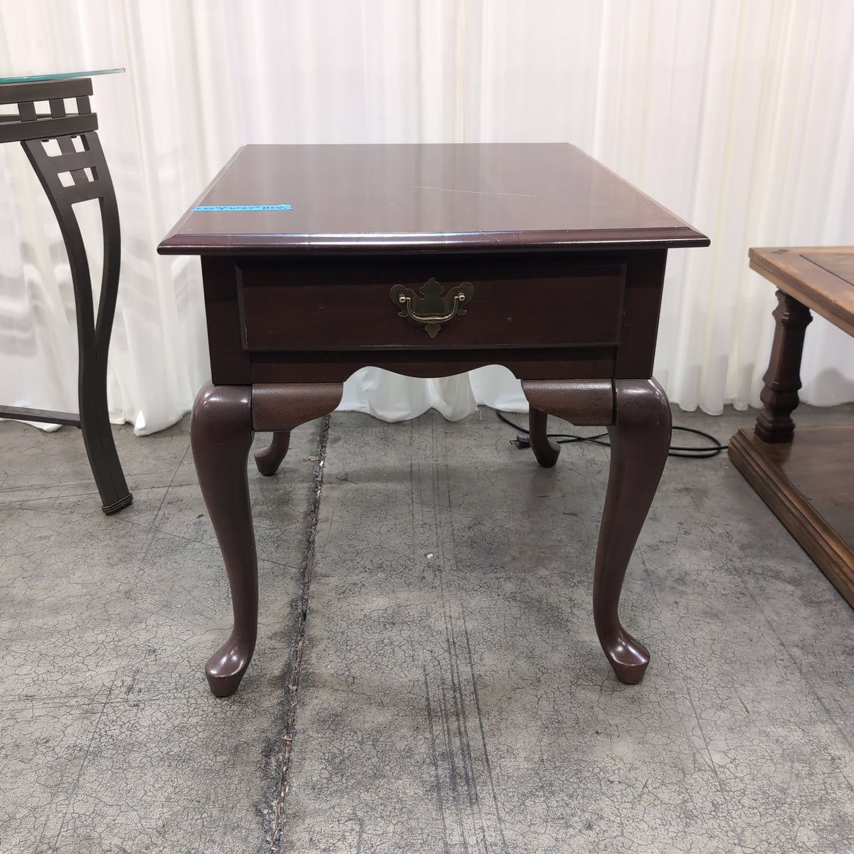 Dark Wood Single-Drawer End Table with Cabriole Legs