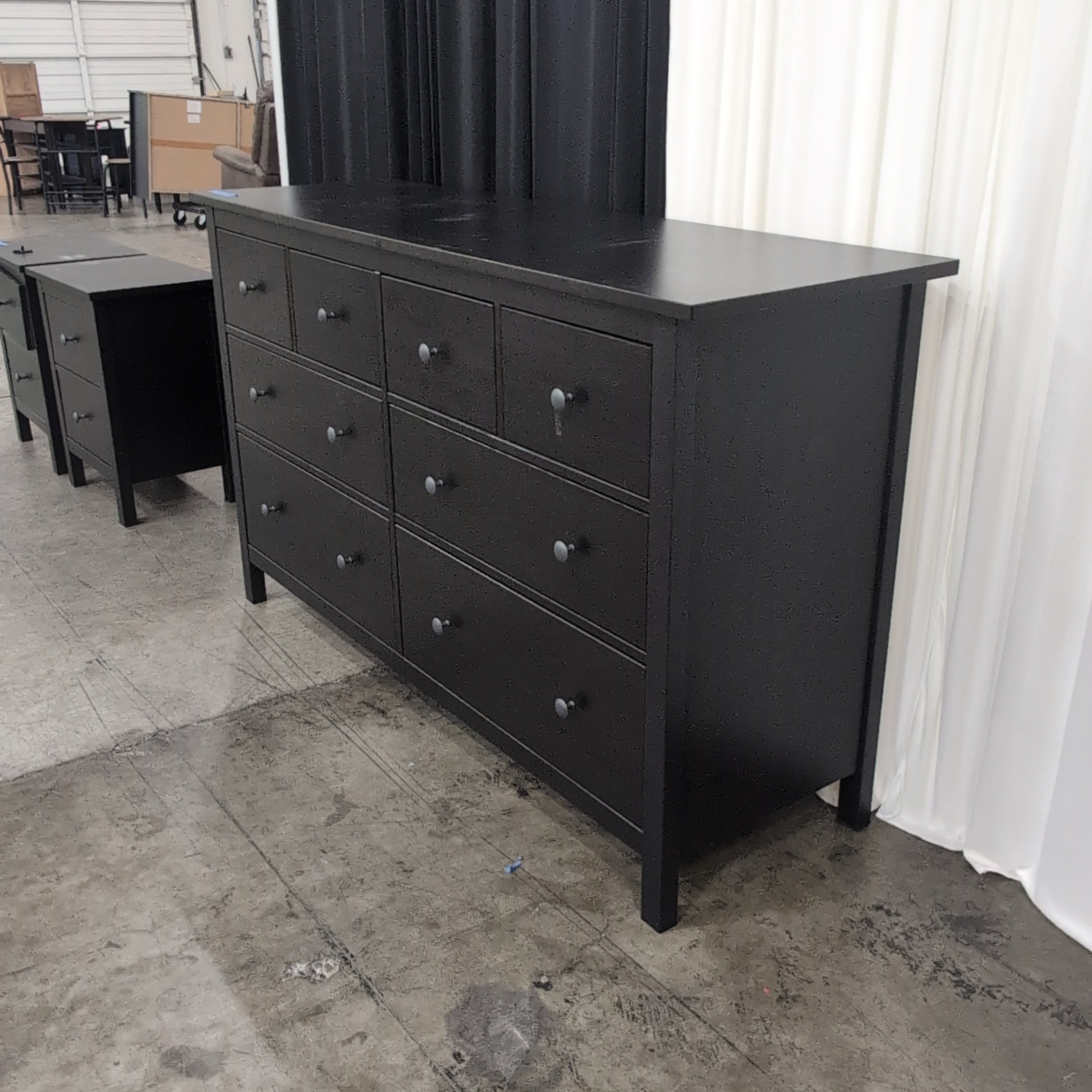 Dark Finish Nine-Drawer Wide Dresser