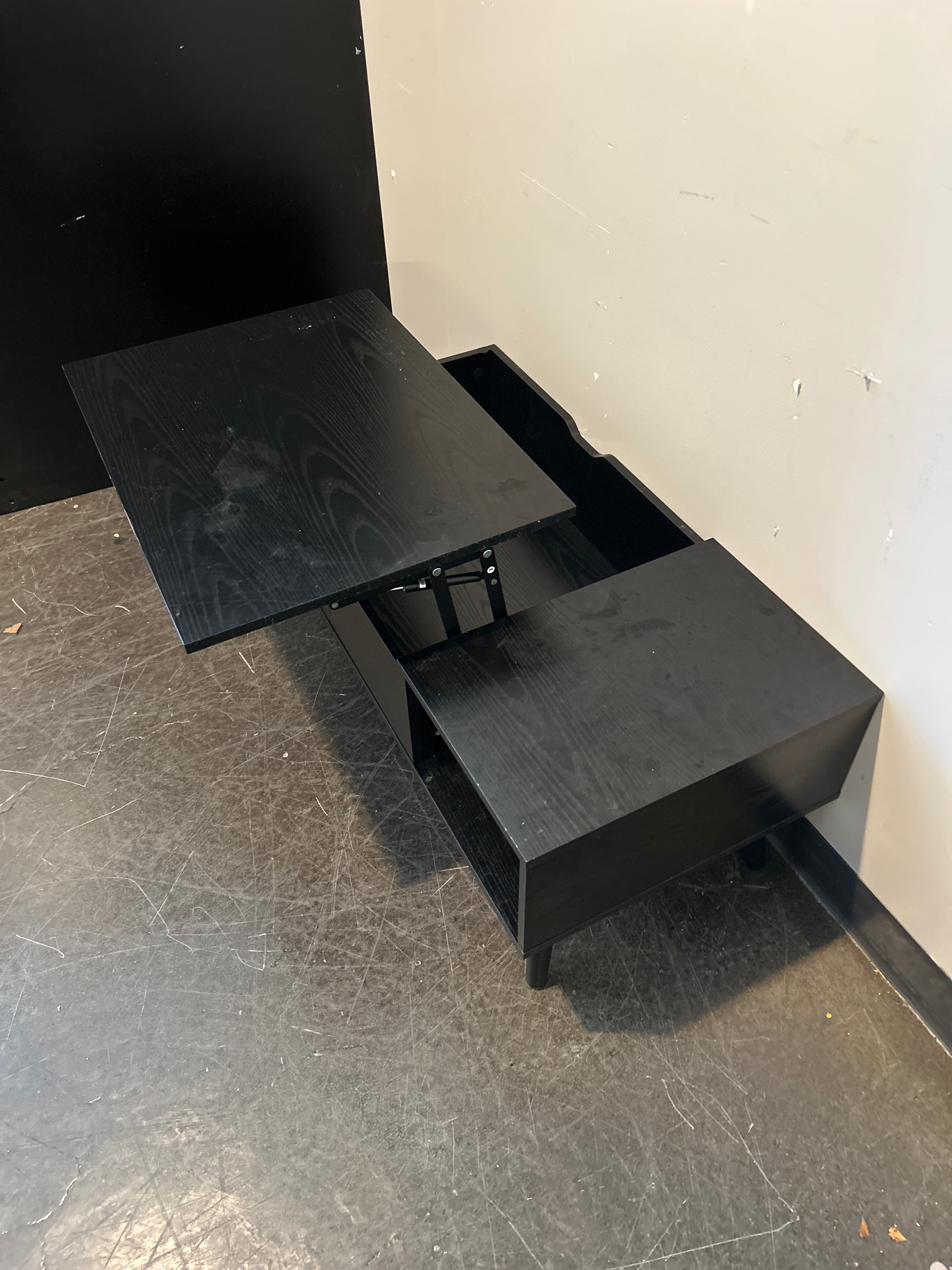 Modern Black Coffee Table with Drawer and Open Shelf