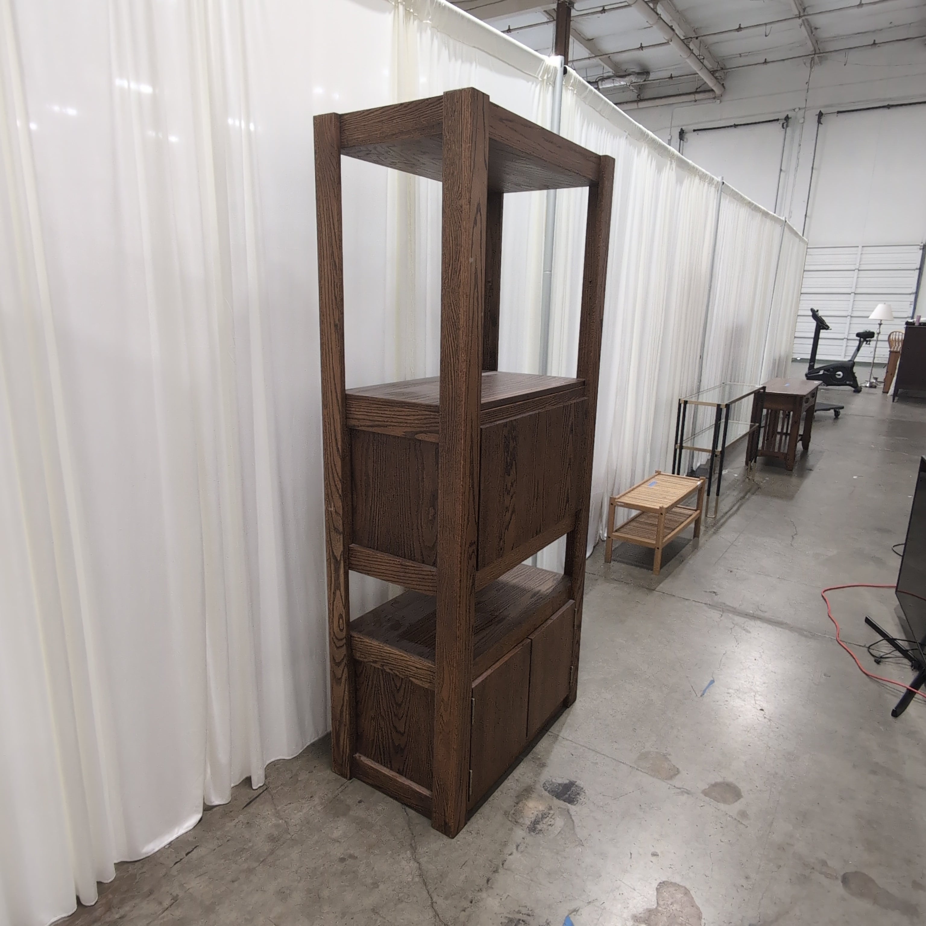 Brown Wood Ladder-Style Bookcase with Enclosed Storage