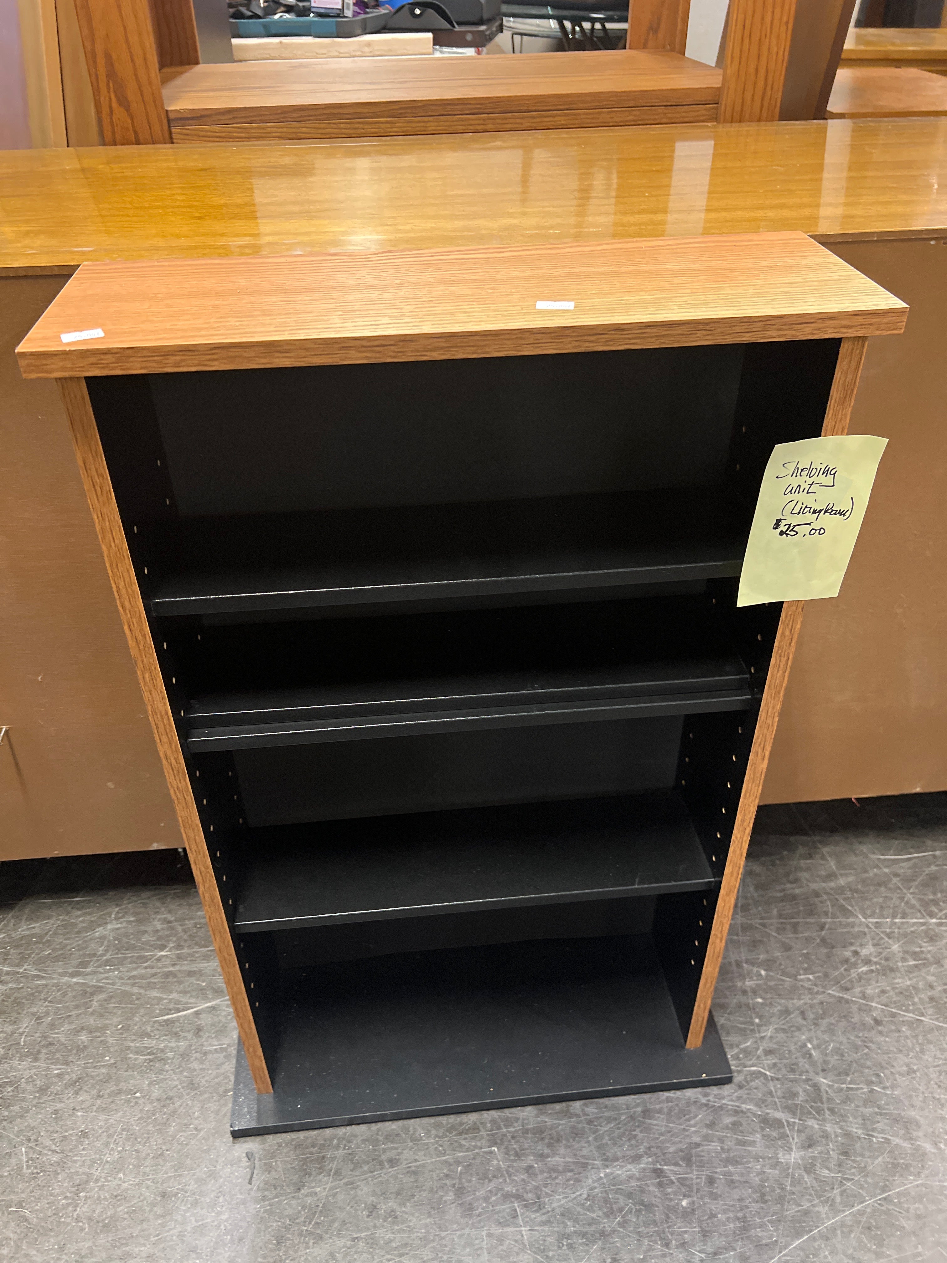 Compact Black and Wood Media Shelf
