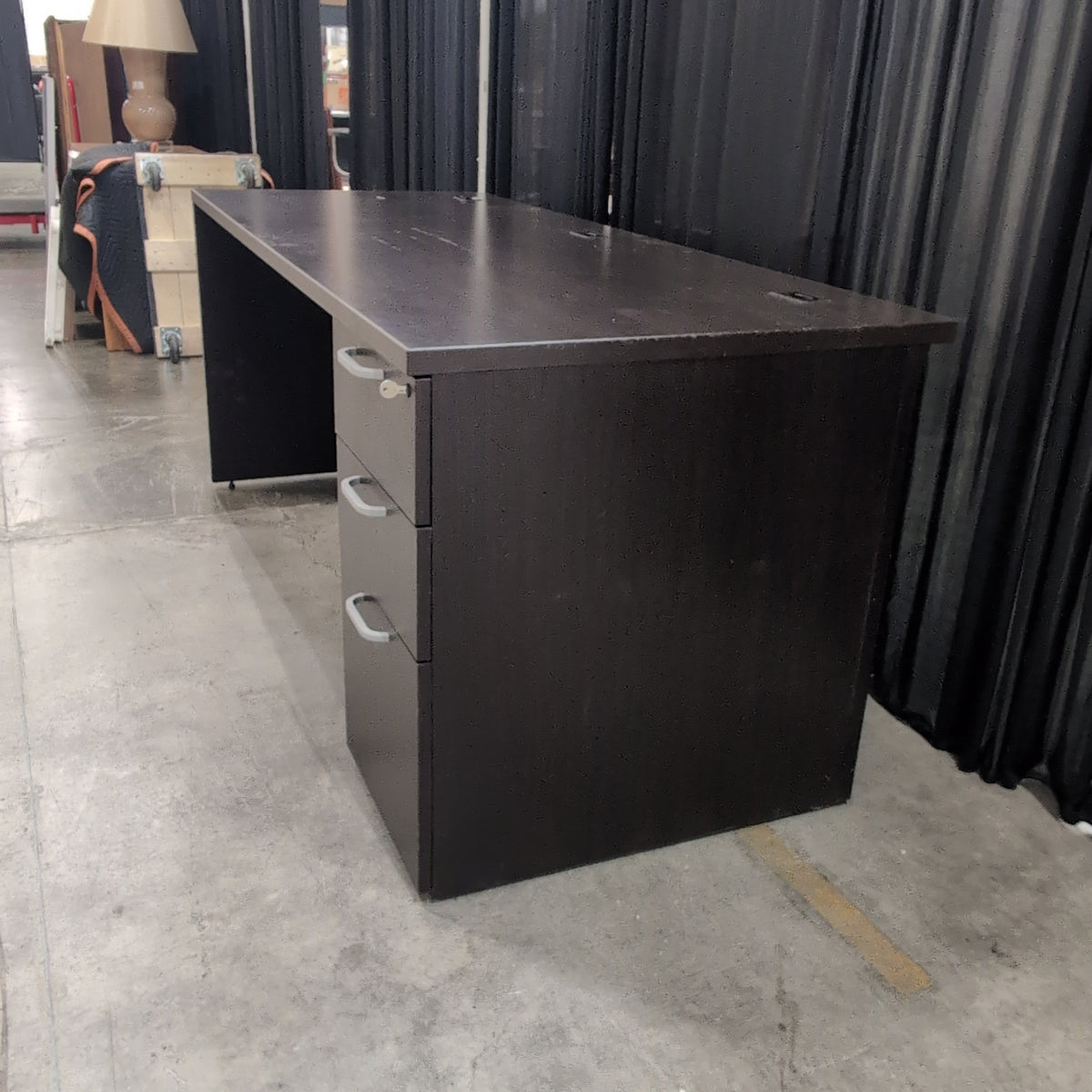 Dark Brown Laminate Office Desk with Grommet Holes