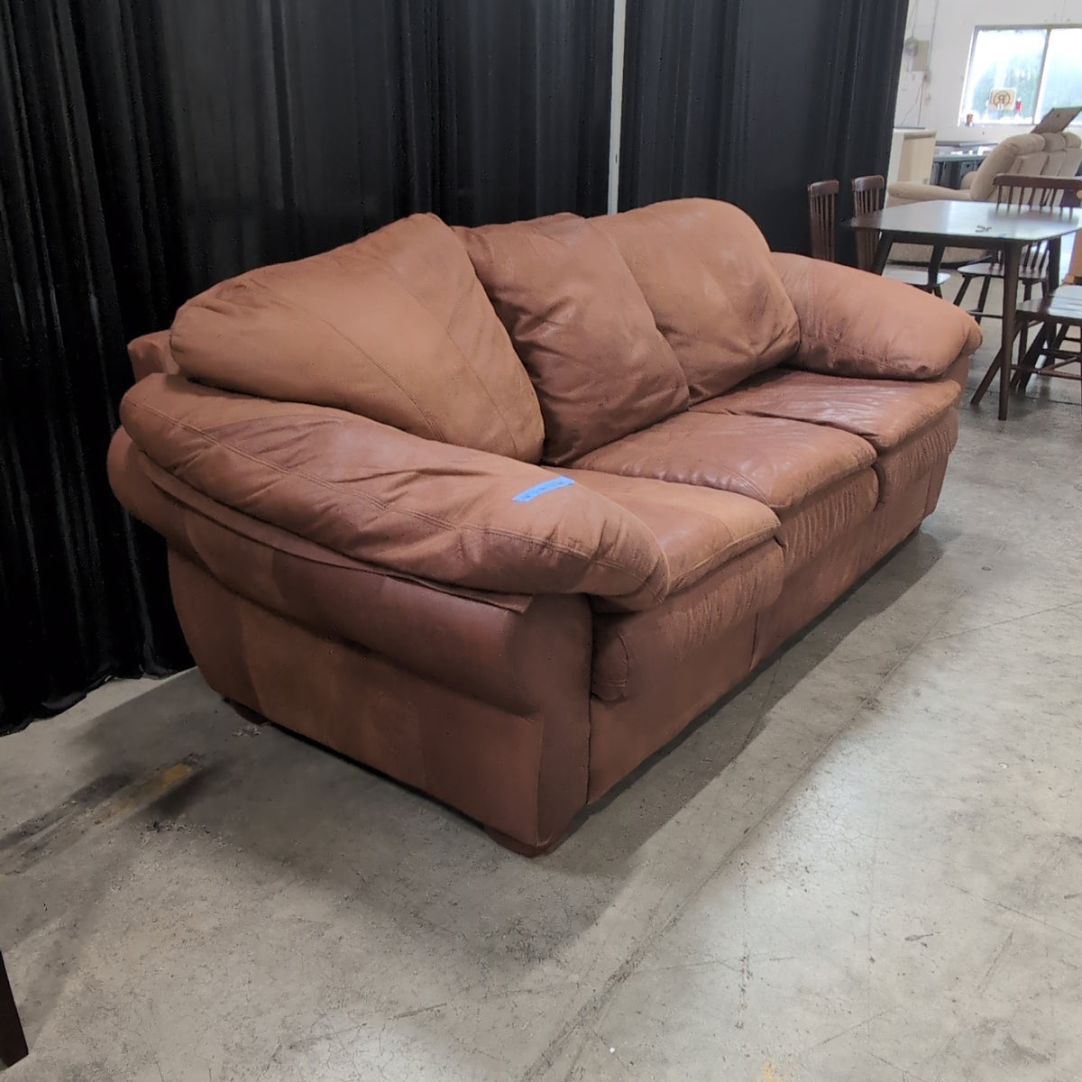 Padded Arm Three-Cushion Brown Couch in Leather
