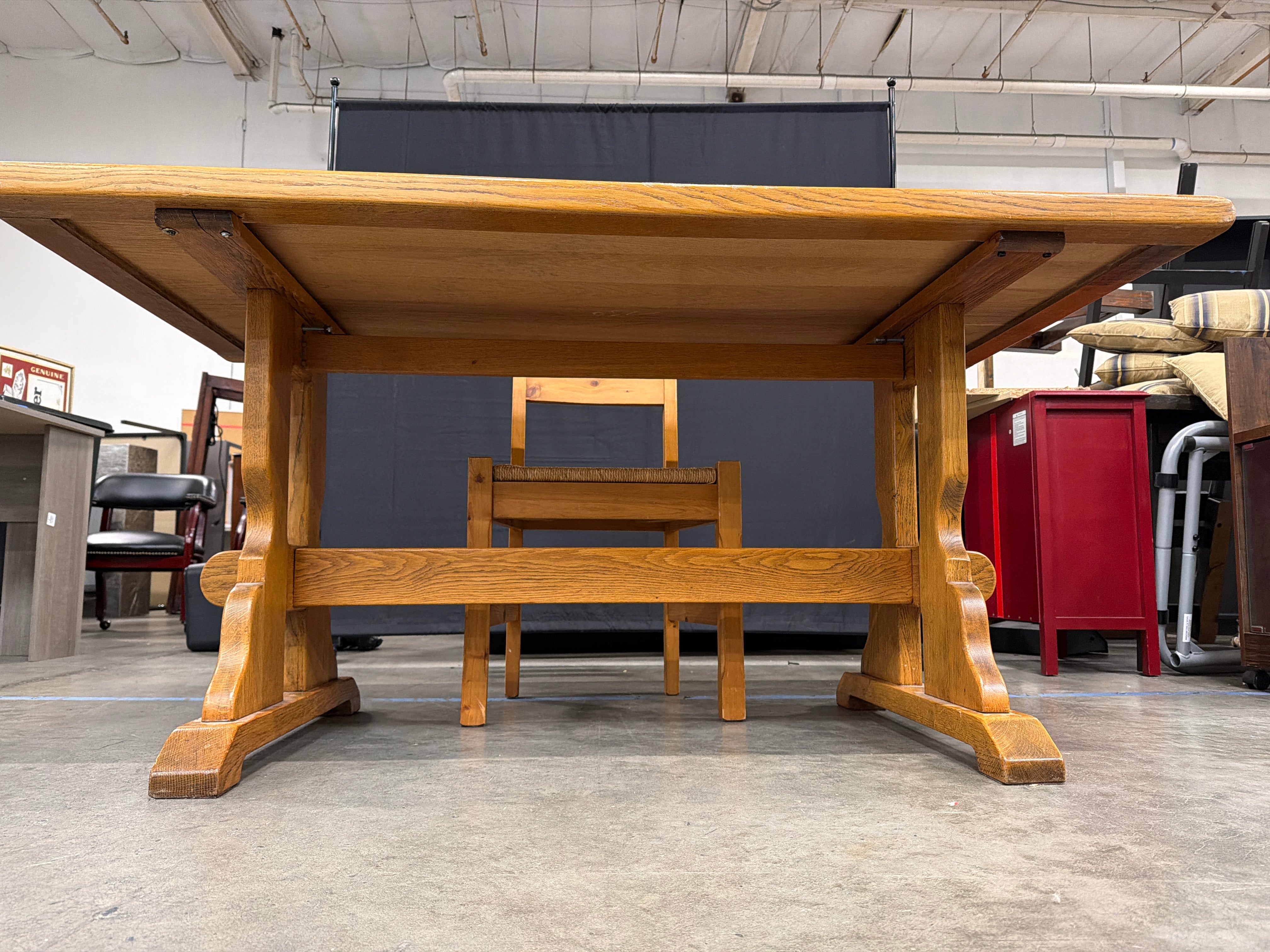 Rustic Solid Wood Dining Table with Ladder Back Rush Seat Chair