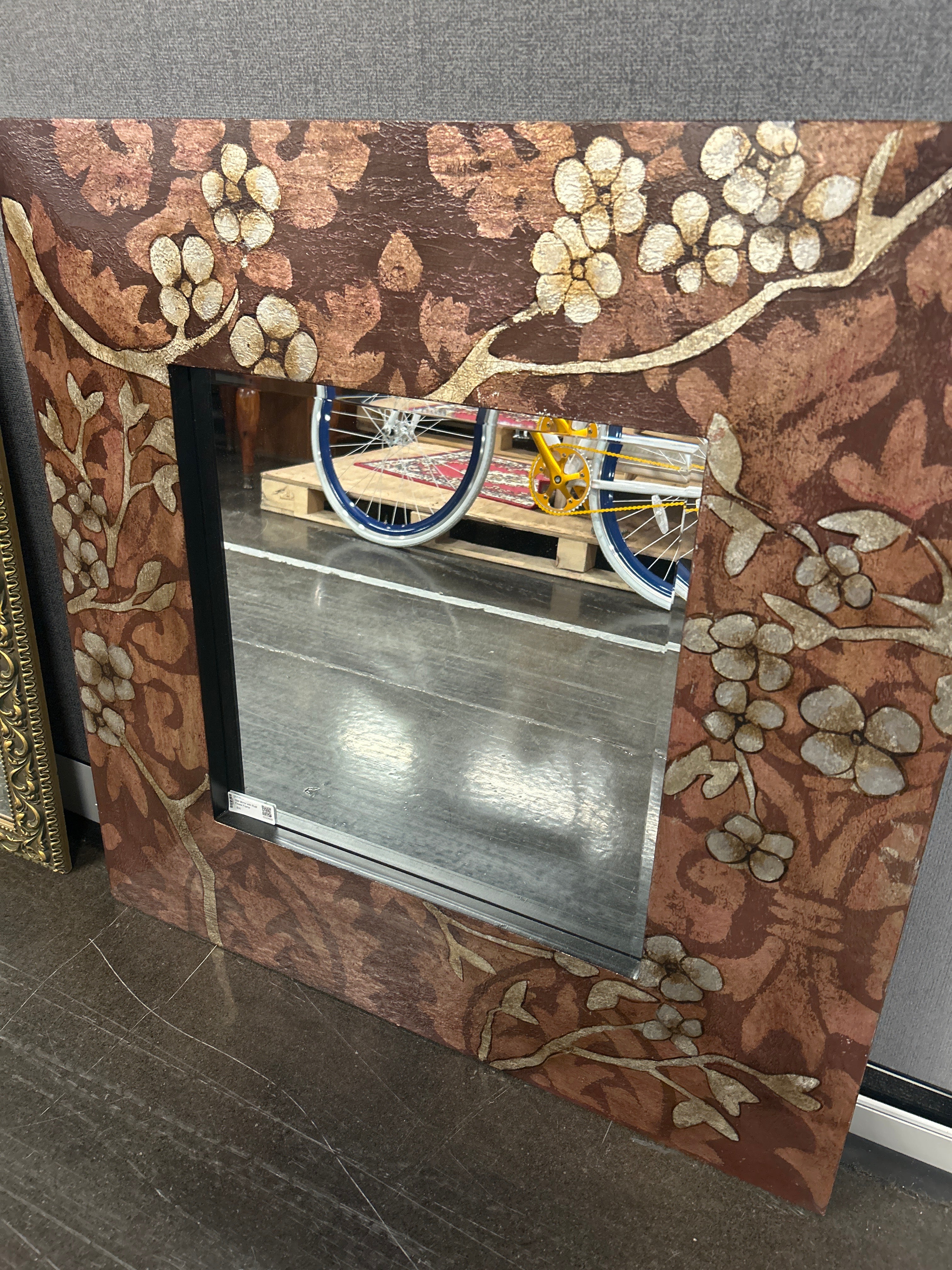 Wall Mirror with Rust Flower Frame