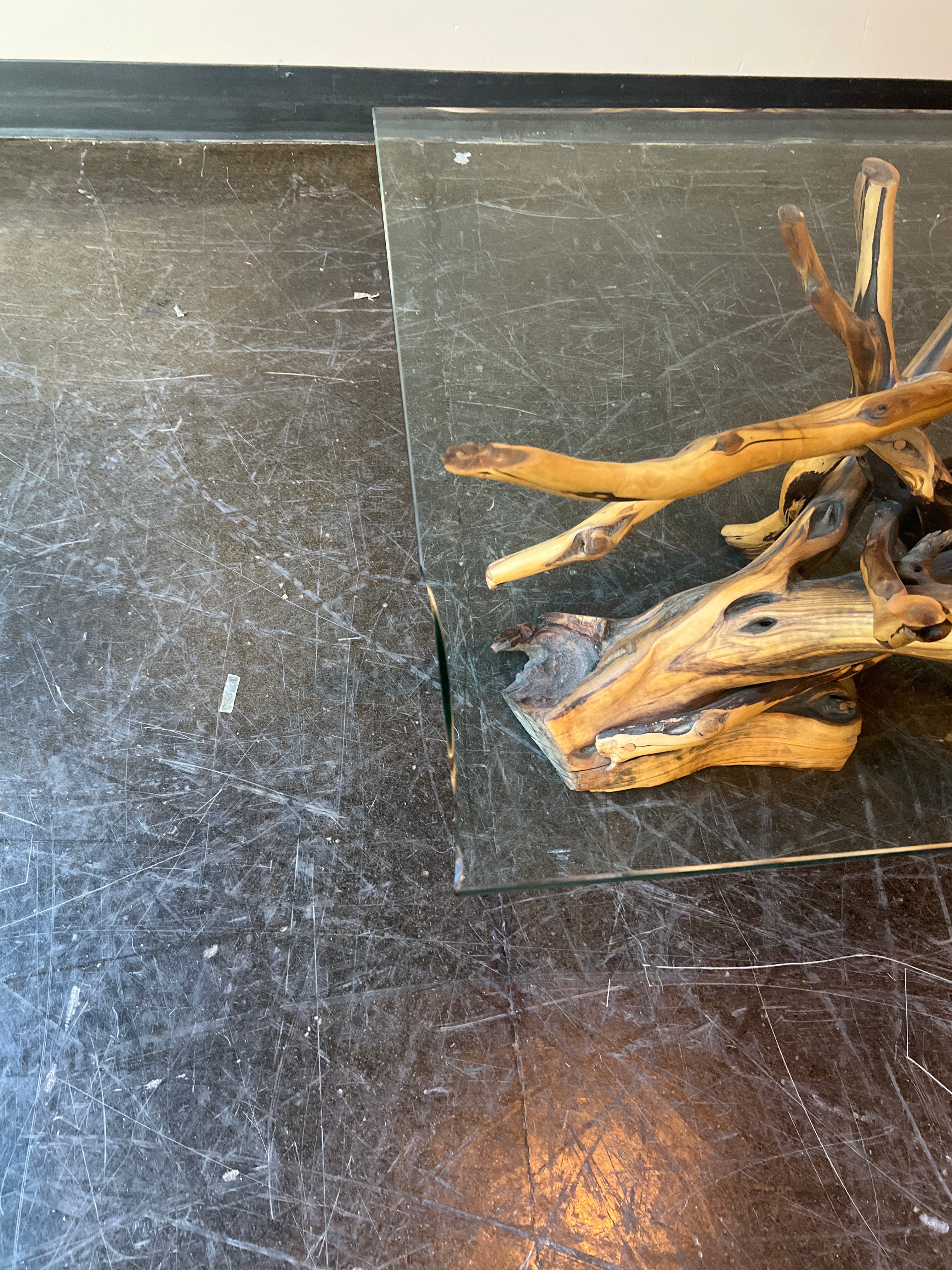 Teak Root Coffee Table with Rectangular Glass Top