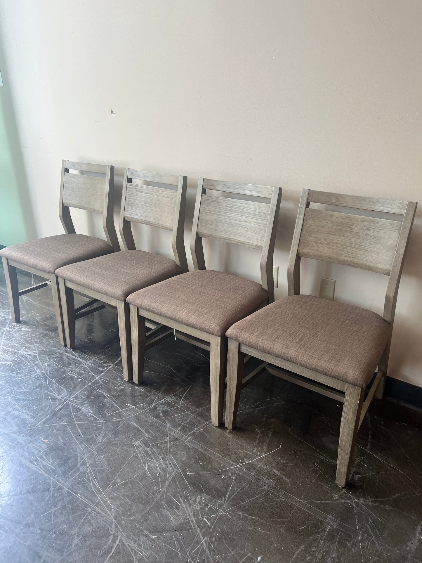 Crescent Furniture Co Set of Four Dining Chairs, Beachwood with Gray Cloth Seat