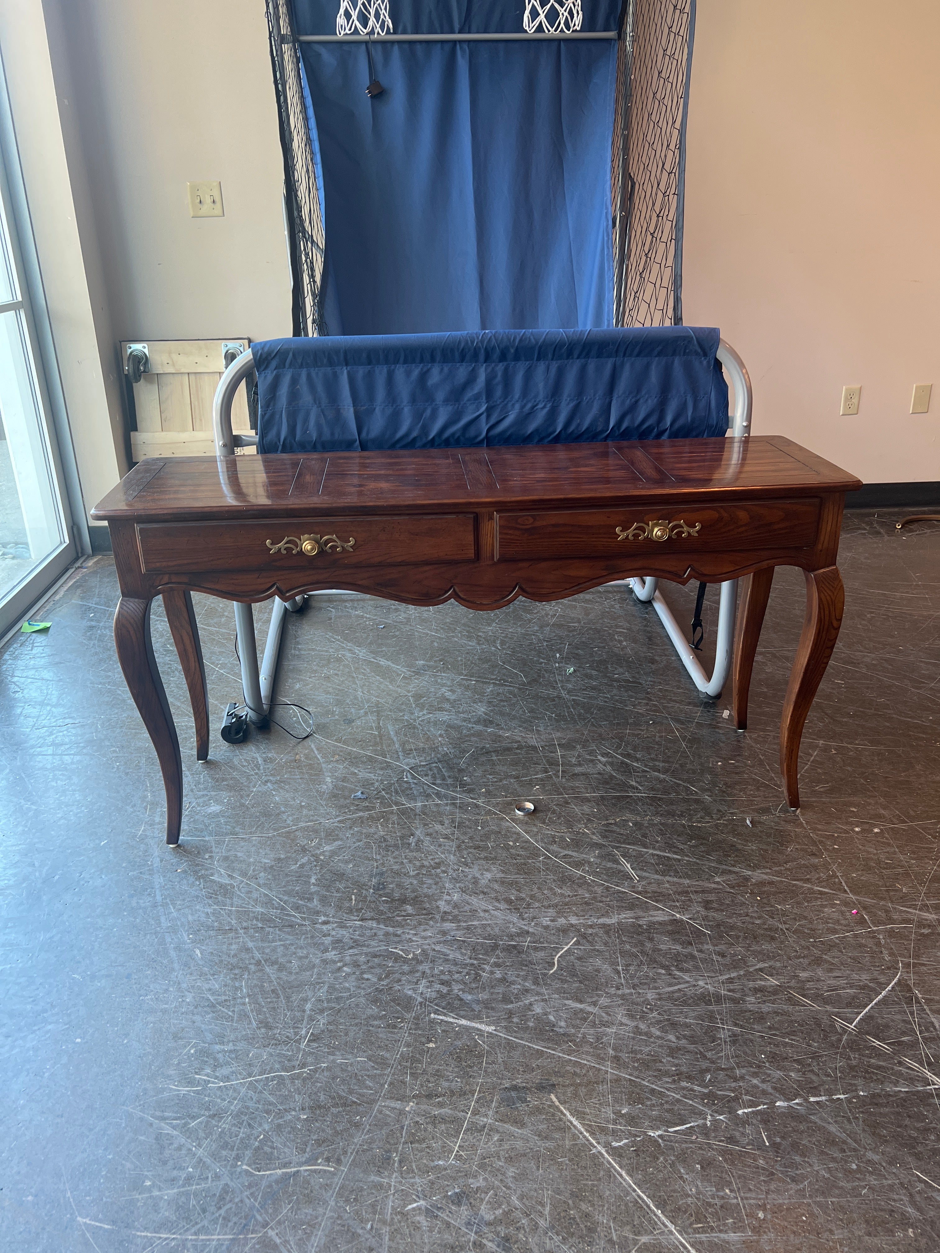 Vintage Henredon French Provincial Two Drawer Sofa Table / Console Table