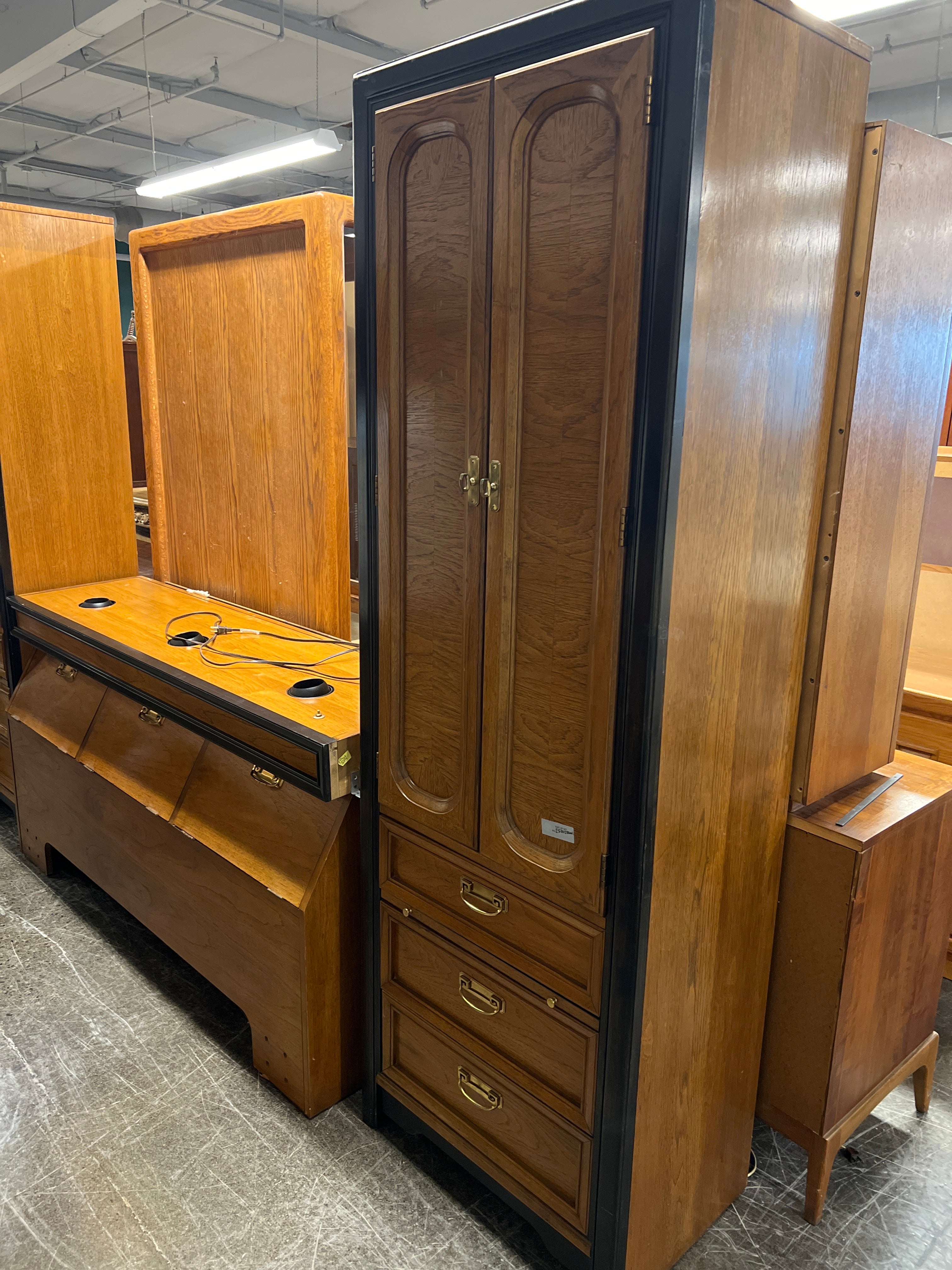 Thomasville Modern Mid Century Headboard with Armoire Set